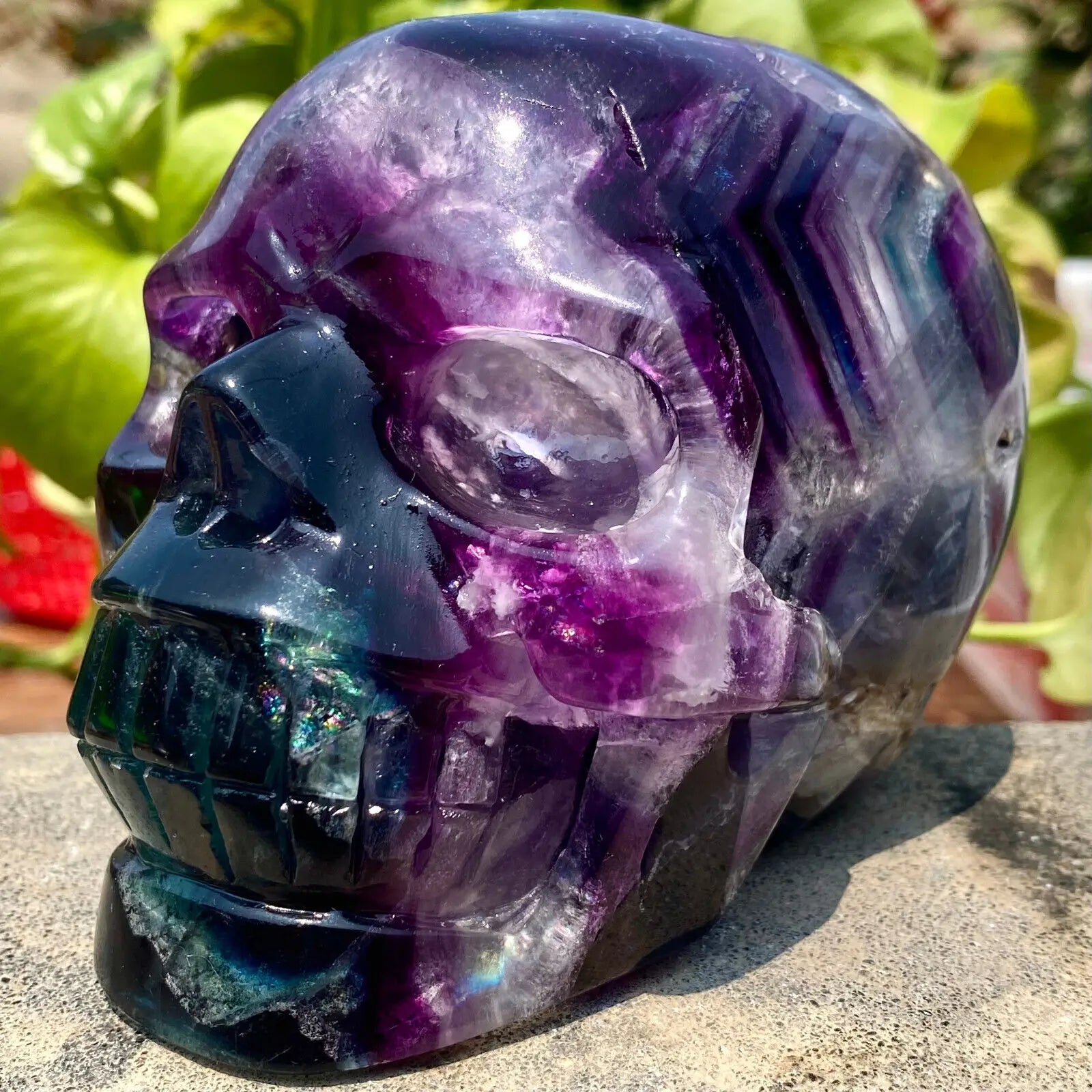 1PC Natural Fluorite Hand Carved Skull Quartz Crystal - Reiki Healing Stone, Spiritual Decor for Home Office, Meditation & Feng Shui (Purple Gemstone) | Perfect for Yoga Spaces, Altars & Positive Energy