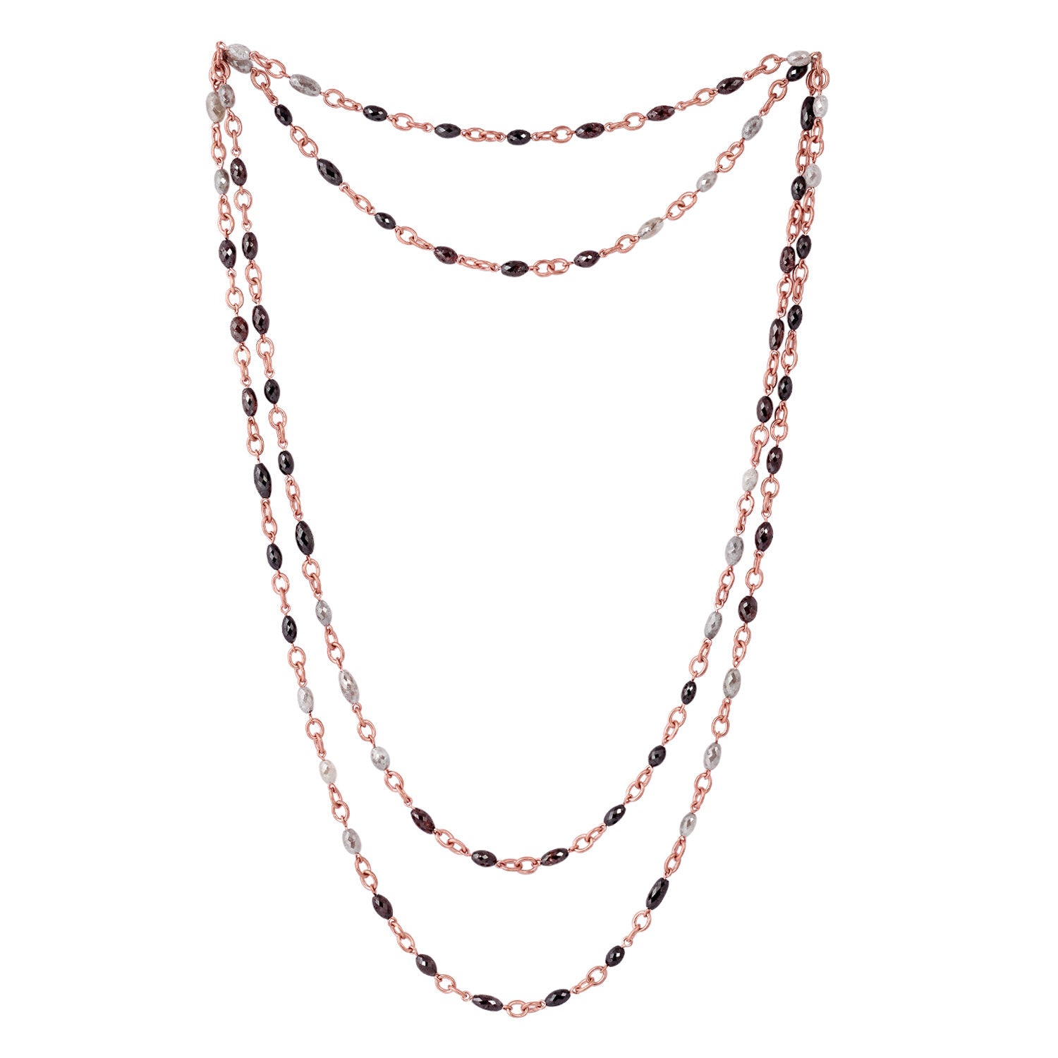 18K Rose Gold Faceted Multicolor Ice Diamond Beads Rope Lariat Long Necklace for Women - Elegant Statement Jewelry for Evening Parties, Weddings & Special Occasions