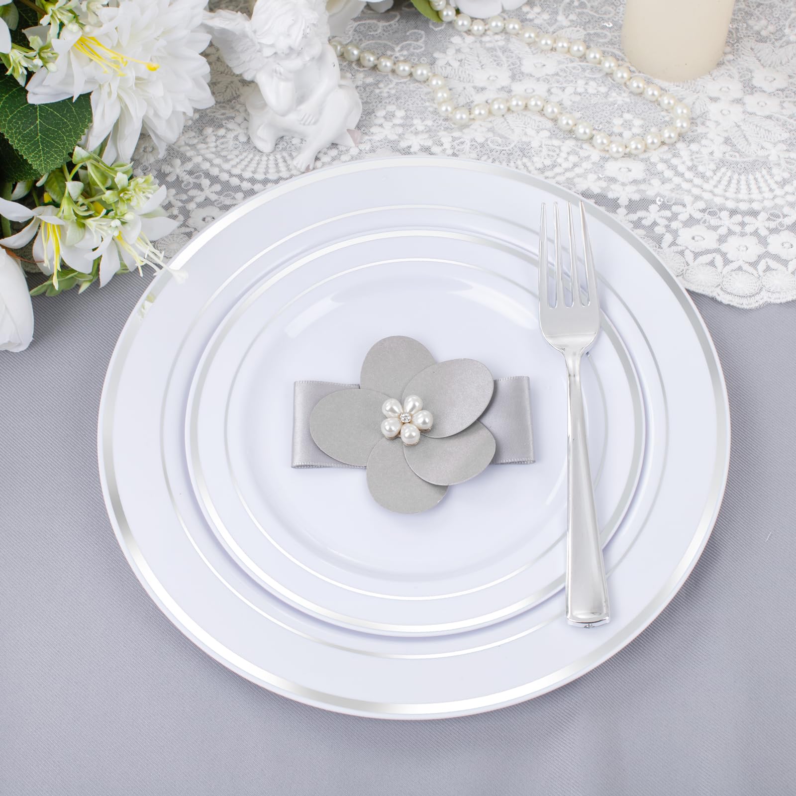 300-Piece Silver Plastic Dinnerware Set - 60 Disposable 10.25