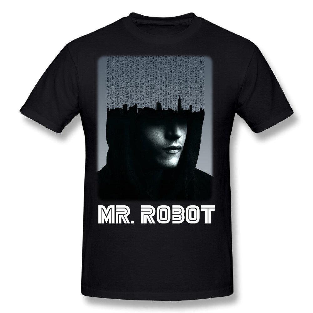 Anskan Men's Mr. Robot Graphic T-Shirt - Cool Sci-Fi Design, Black, XL - Perfect for Casual Wear, Cosplay & Geek Fashion