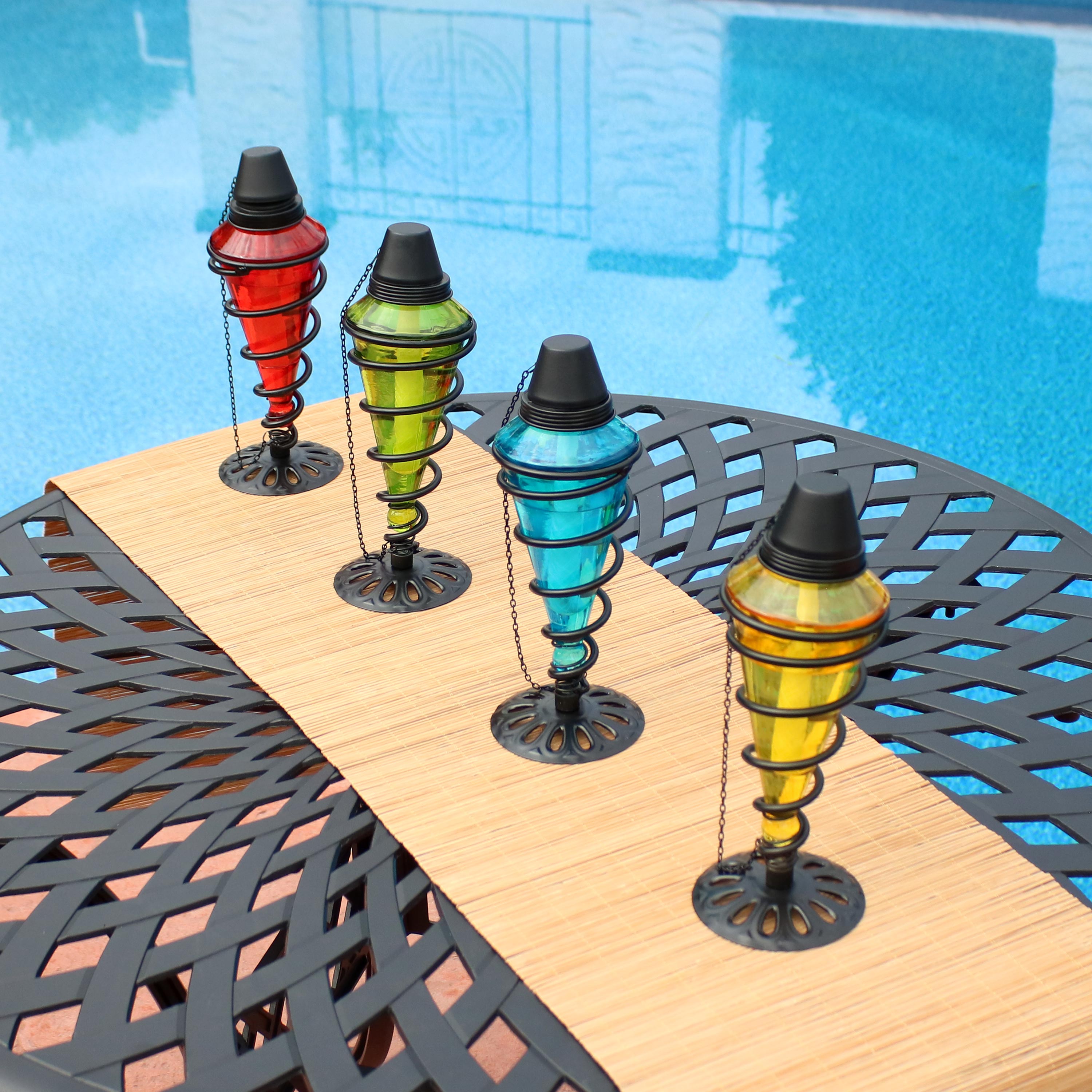 Sunnydaze Decorative Swirling Metal & Glass Outdoor Tabletop Torches - Patio, Garden, Poolside, and Backyard Ambiance Lighting