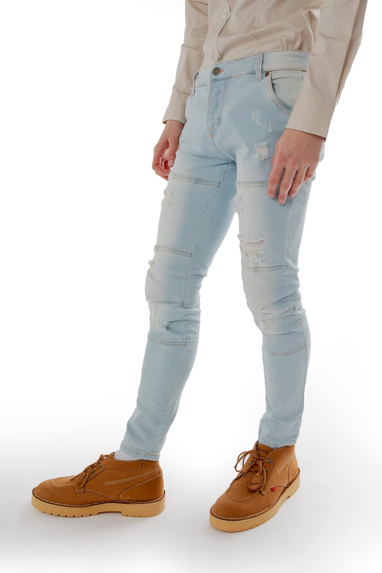 Men's Smart 3D Ripped Knee Slim Fit Jeans - Classic Stretch Denim Pants for Casual Wear & Street Style Outfits