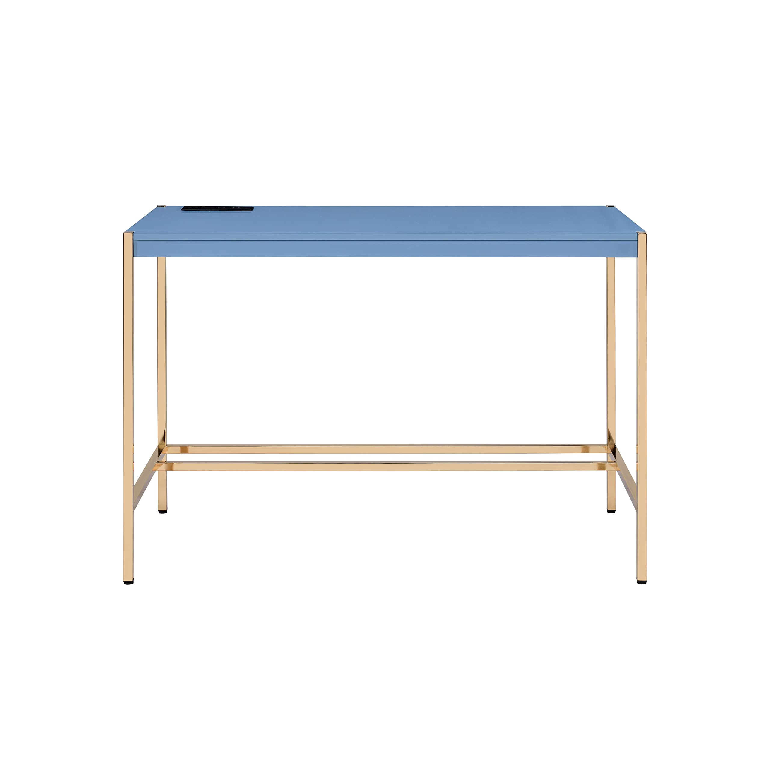 Knocbel 42 Inch Modern Writing Desk with USB Port - Home Office Workstation, Computer Desk & Vanity Table with Sturdy Metal Frame - High Gloss Finish in Navy Blue & Gold - Perfect for Small Spaces, Remote Work & Makeup Application