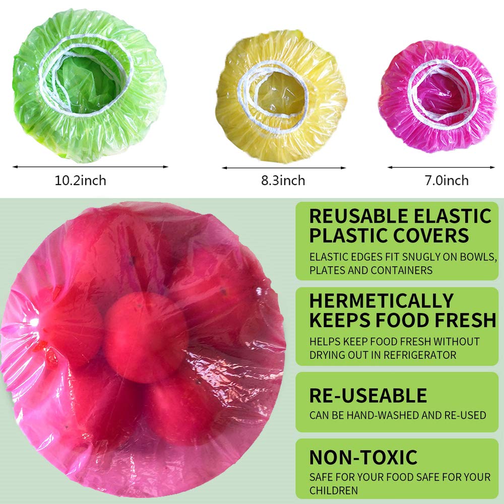 Elastic Food Storage Covers - Reusable Plastic Wrap & Foil Alternative for Bowls - Set of 3 Sizes (120 Count) - Perfect for Bread Proofing, Outdoor Picnics & Meal Prep