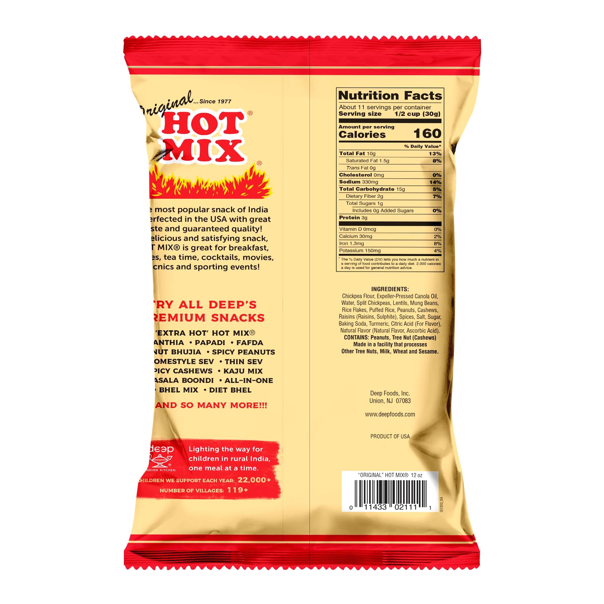 Deep Hot Mix Original Chawanu Namkeen Snacks - 12 oz (340g) | Authentic Indian Savory Snack Mix | Crispy Crunchy Traditional Namkeen | Mildly Spiced Flavorful Ready-to-Eat | Perfect for Parties, Movie Nights & Tea Time Snacking