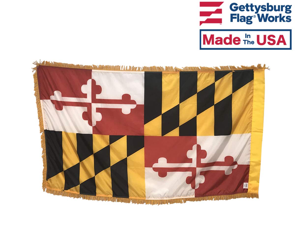 3x5' Maryland Flag Indoor Set with Pole, Base & Spreader - Premium Indoor Flag Kit with Spear Finial, Decorative Cord & Tassel - Perfect for Home, Office, Classroom & Patriotic Decor