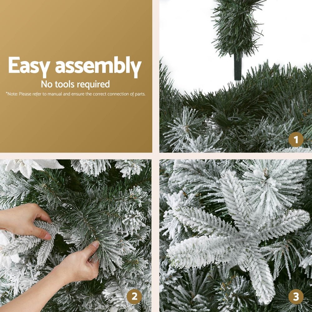 1.8m Snow Flocked Christmas Tree with 564 Tips & Flower Decorations - Perfect for Holiday Home Decor, Office, and Party Celebrations