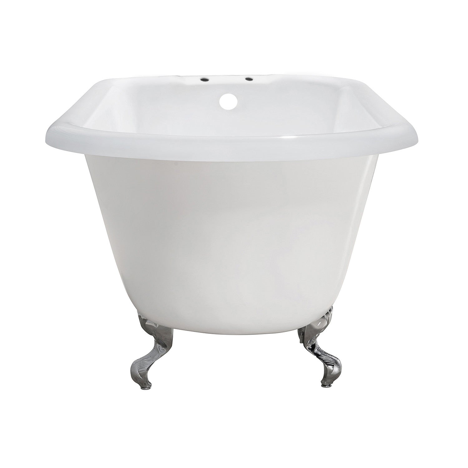48 Inch White Cast Iron Clawfoot Bathtub with Roll Top Rim - Classic Freestanding Tub for Vintage Bathroom Decor (Polished Chrome Faucet Drillings) - Perfect for Spa-Like Relaxation in Master Bathrooms
