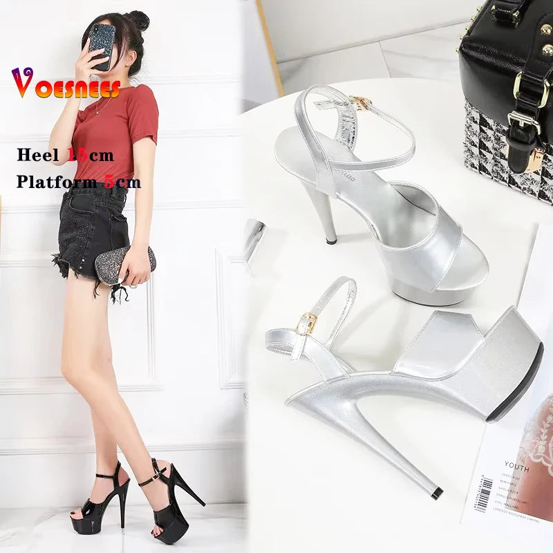 15CM Stiletto Waterproof Platform Sandals for Women - Sexy High Heel Stripper Shoes, Wedding Party Heels, Size 43 - Perfect for Nightclubs, Performances and Special Occasions