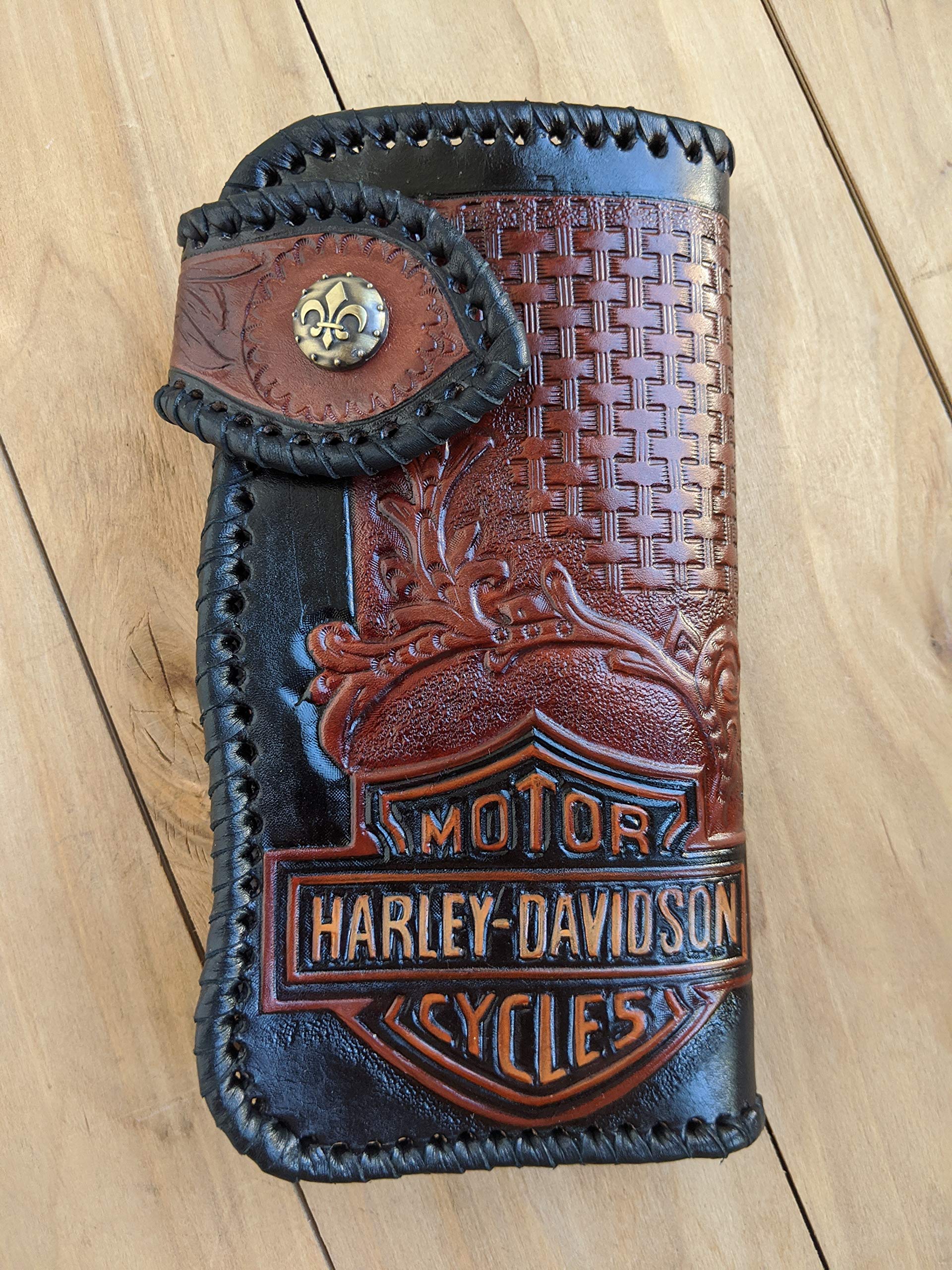 Handmade 3D Genuine Leather Wallet for Men - Custom Engraved Biker Wallet with Hand-Painted Design - Perfect for Motorcycle Riders & Gift Giving