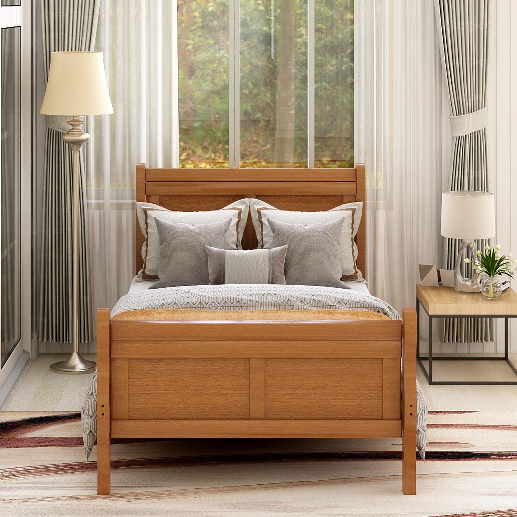 Solid Wood Twin Size Platform Bed Frame with Headboard & Footboard - Sturdy Wood Slat Support for Mattress Foundation - Perfect for Kids' Rooms, Guest Bedrooms & Small Spaces