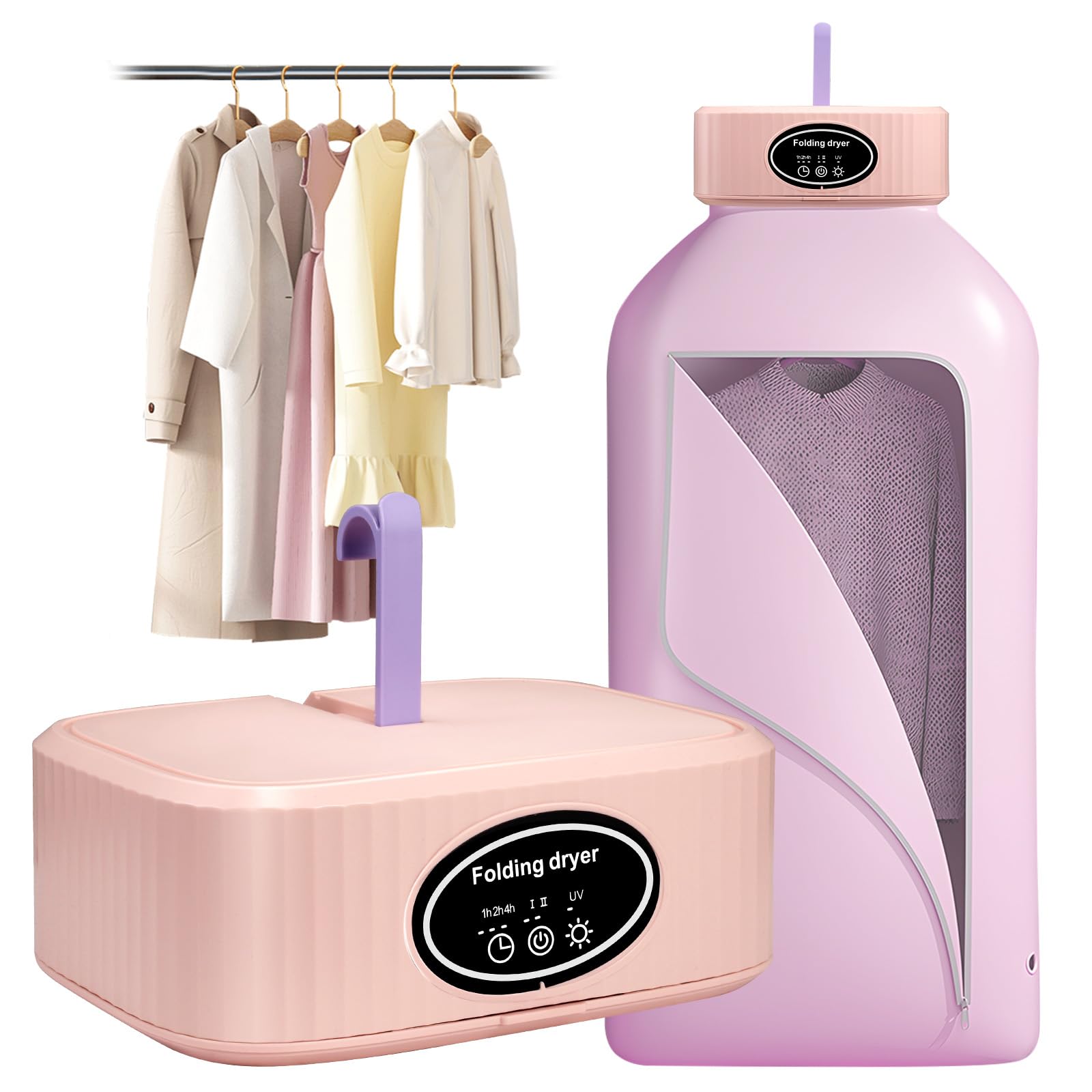 Portable Electric Dryer - Mini Foldable 1200W for Apartments, Travel, Camping, RV - 1/2/4H Timer with UV Sterilization, 10 Clothes Capacity | Perfect for Small Spaces & On-the-Go Drying