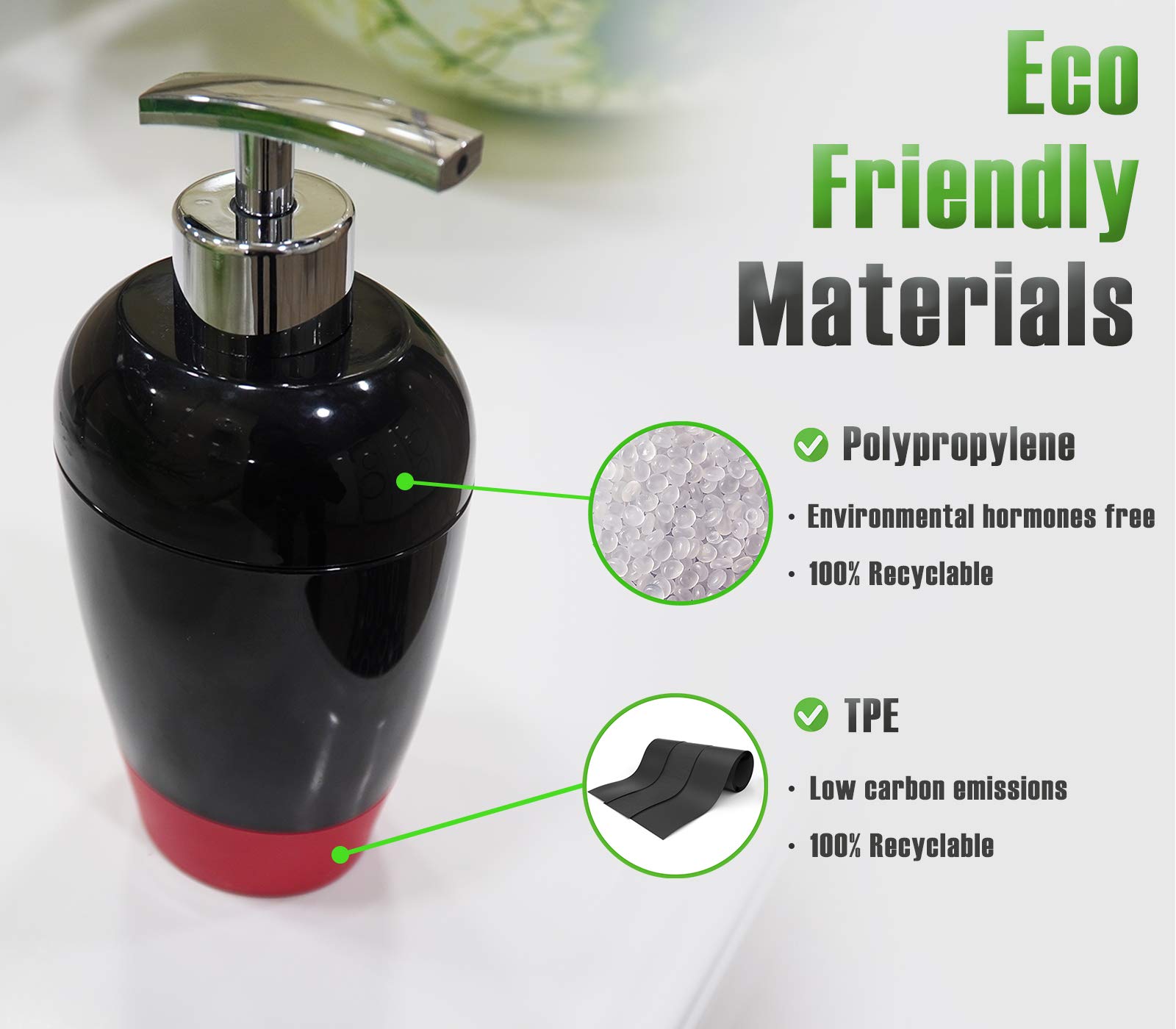Eco-Friendly 6-Piece Bathroom Accessories Set - Toothbrush Holder, Tumbler, Lotion Dispenser, Soap Dish, Toilet Brush & Trash Bin (Black/Red) | Perfect for Modern Homes, Guest Bathrooms & Sustainable Living