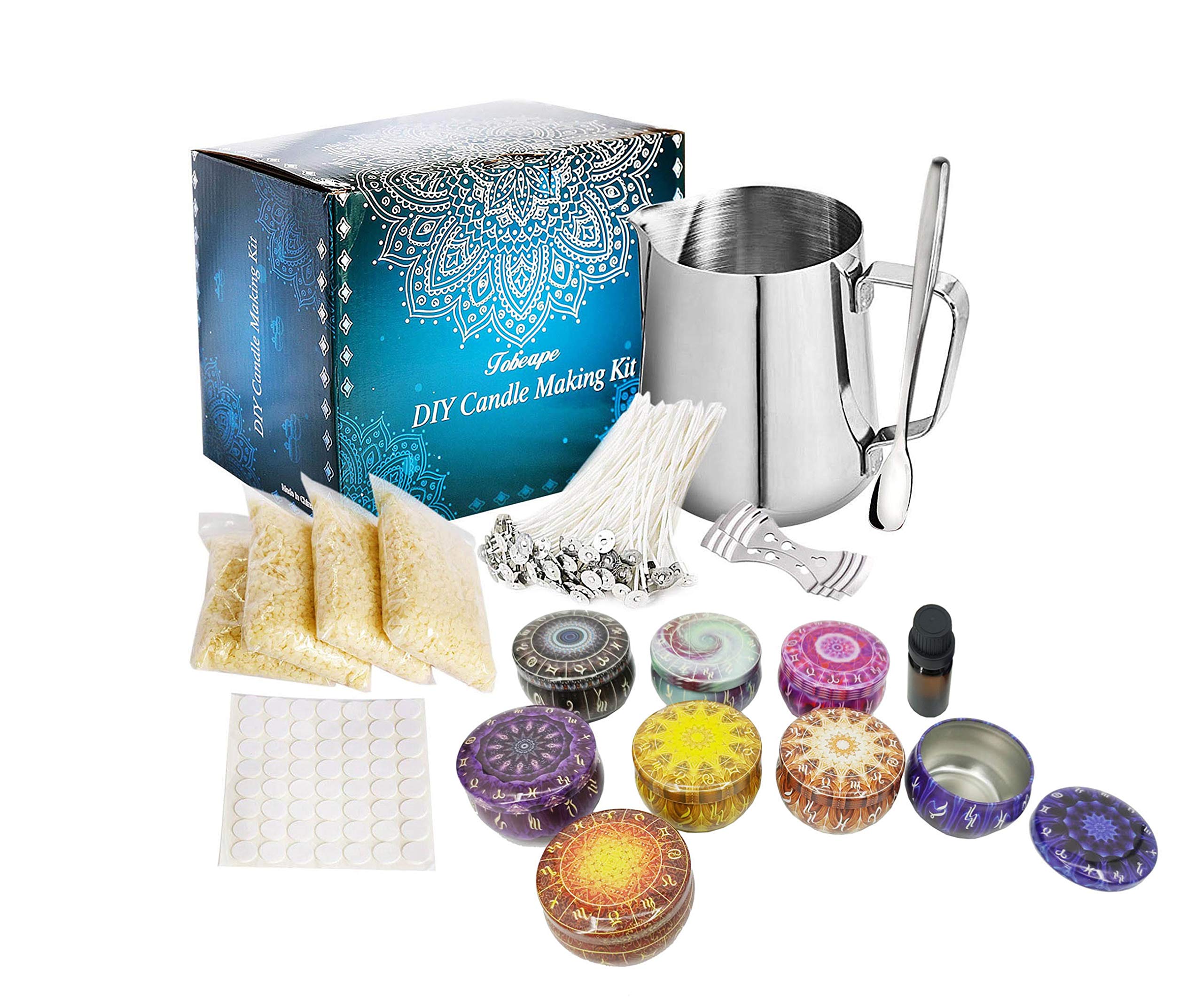 FixtureDisplays® Soy Wax Candle Making Kit - DIY Candle Craft Supplies with Wax Pouring Pot, Wicks, Wick Stickers, Wick Holders, Natural Soy Wax, Spoon & Lavender Fragrance Oil - Perfect for Home Decor, Gifts & Relaxation Therapy