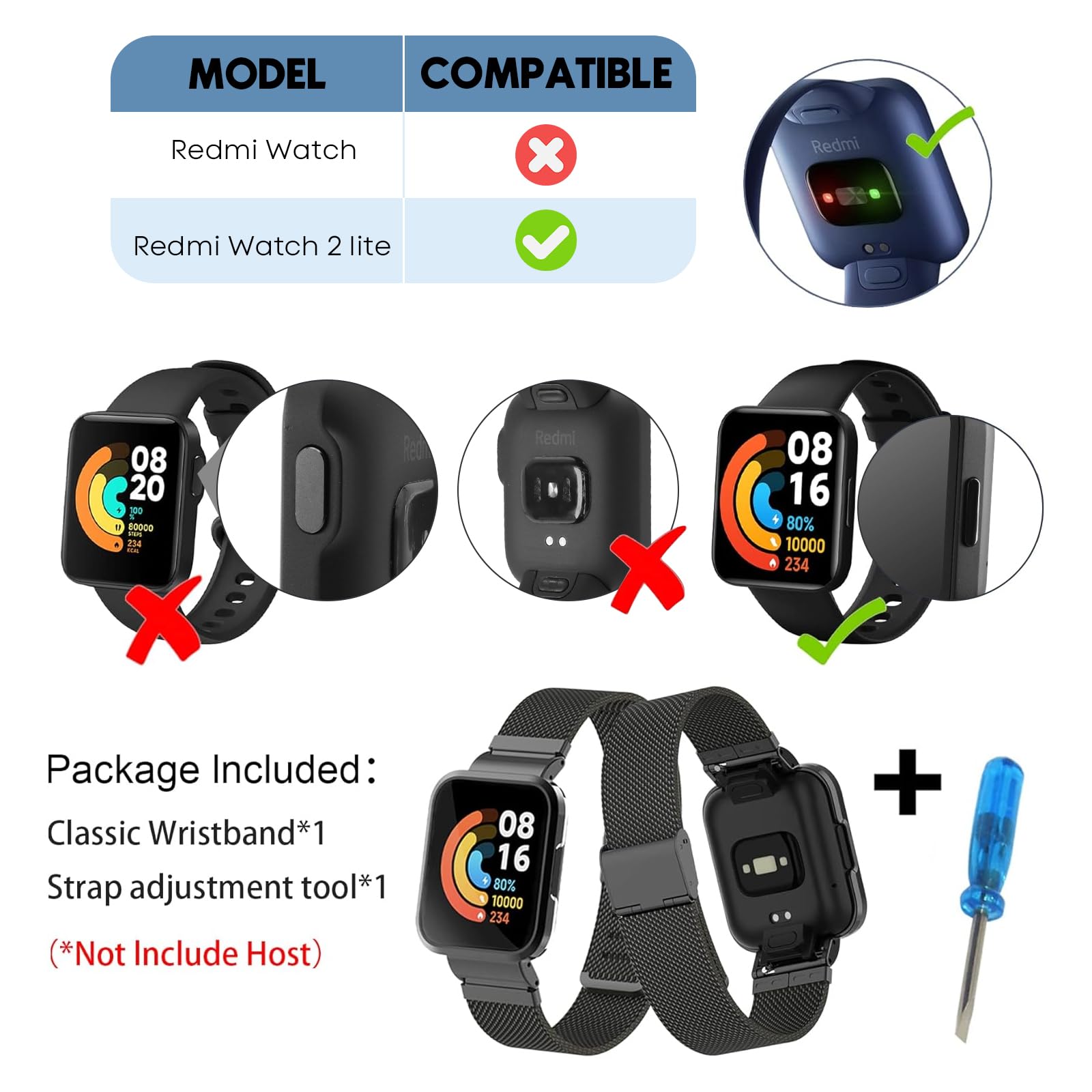 Premium Metal Watch Band for Xiaomi Redmi Watch 2 Lite - Durable Stainless Steel Replacement for Sports & Work