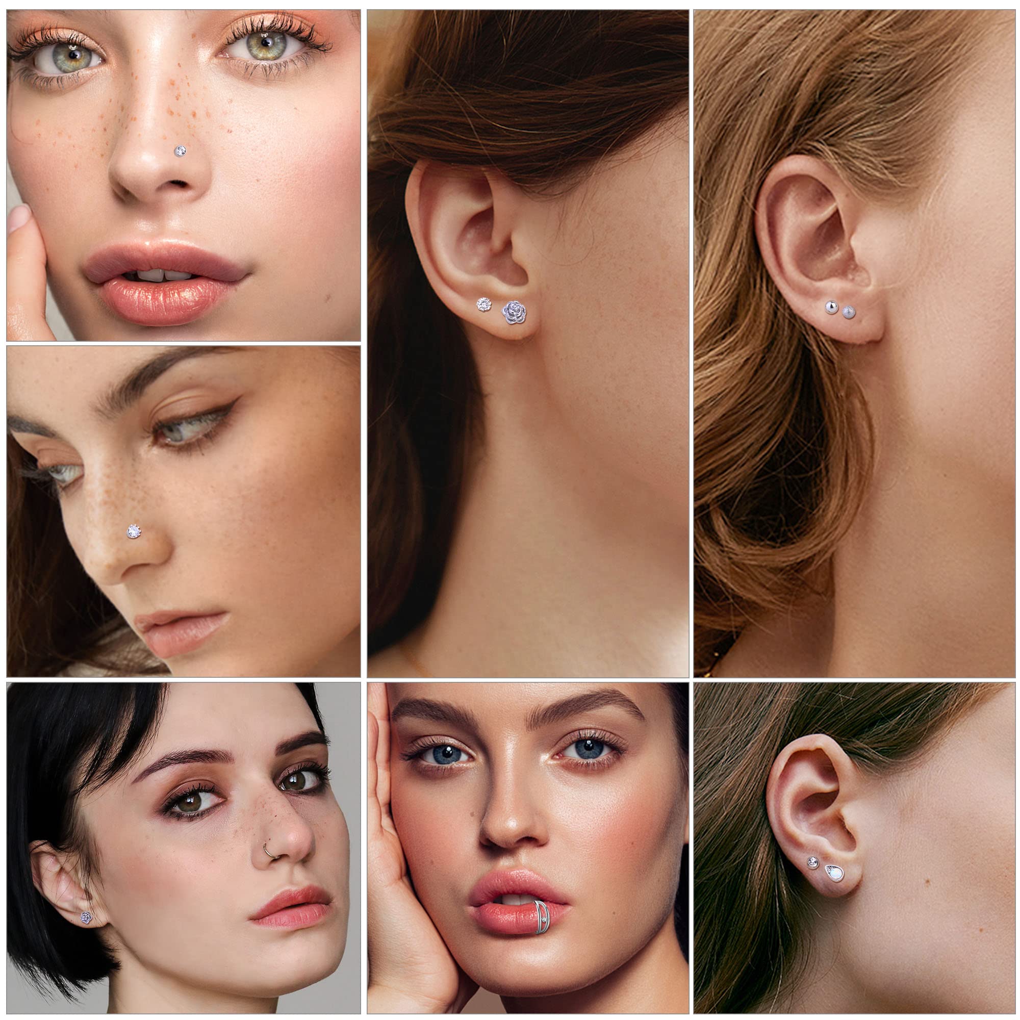 20 Pcs Stainless Steel Cartilage Earrings Set - Helix, Tragus, Daith Piercing Hoops with Flat Back & Ball Studs for Women | Hypoallergenic Body Jewelry for Everyday Wear & Special Occasions