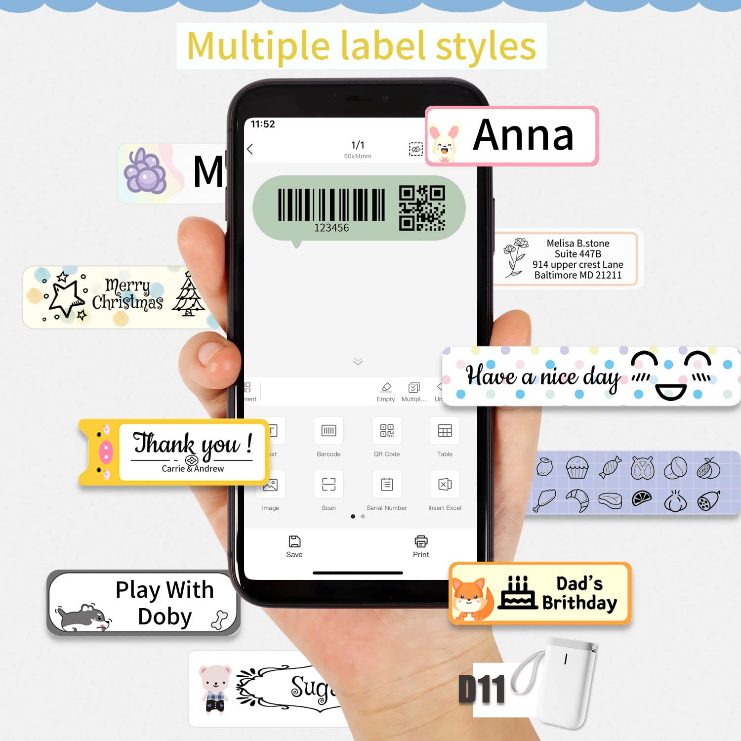 D110-M Portable Bluetooth Thermal Label Printer - Inkless Sticker Maker for Business & Home Office, Compatible with iOS & Android, USB Rechargeable (Green) | Perfect for Shipping Labels, Organizing Files, and Retail Pricing