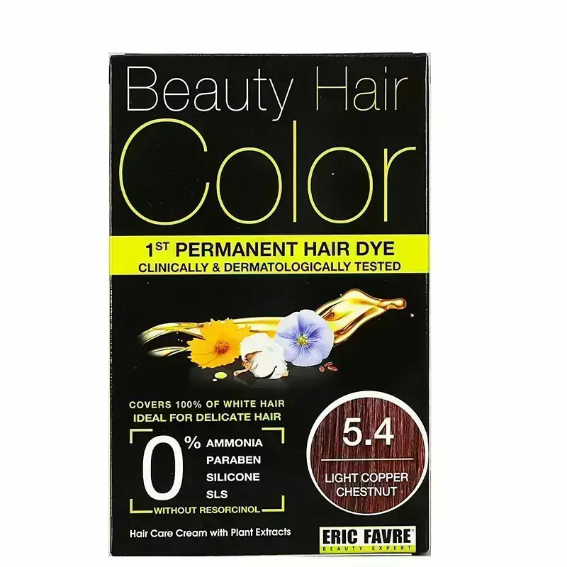 Eric Favre Beauty Hair Color 5.4 Light Copper Chestnut - Permanent Hair Dye for Brunettes, Ammonia-Free & Nourishing Formula - Perfect for Salon-Quality At-Home Coloring & Touch-Ups