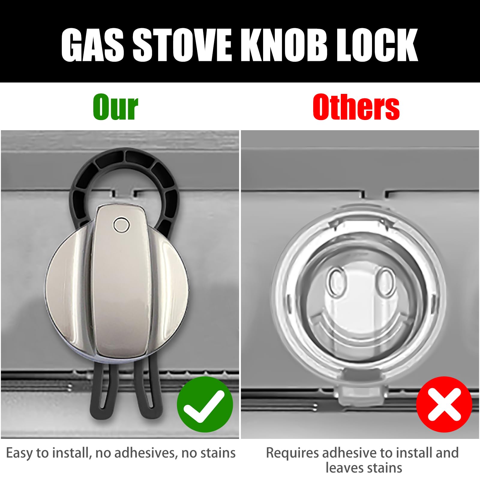 Gas Stove Knob Safety Locks - 5 Pack Child & Pet Proof Oven Knob Covers - Heat Resistant Black Stove Locks for Kitchen Safety - Perfect for Homes with Toddlers or Curious Pets