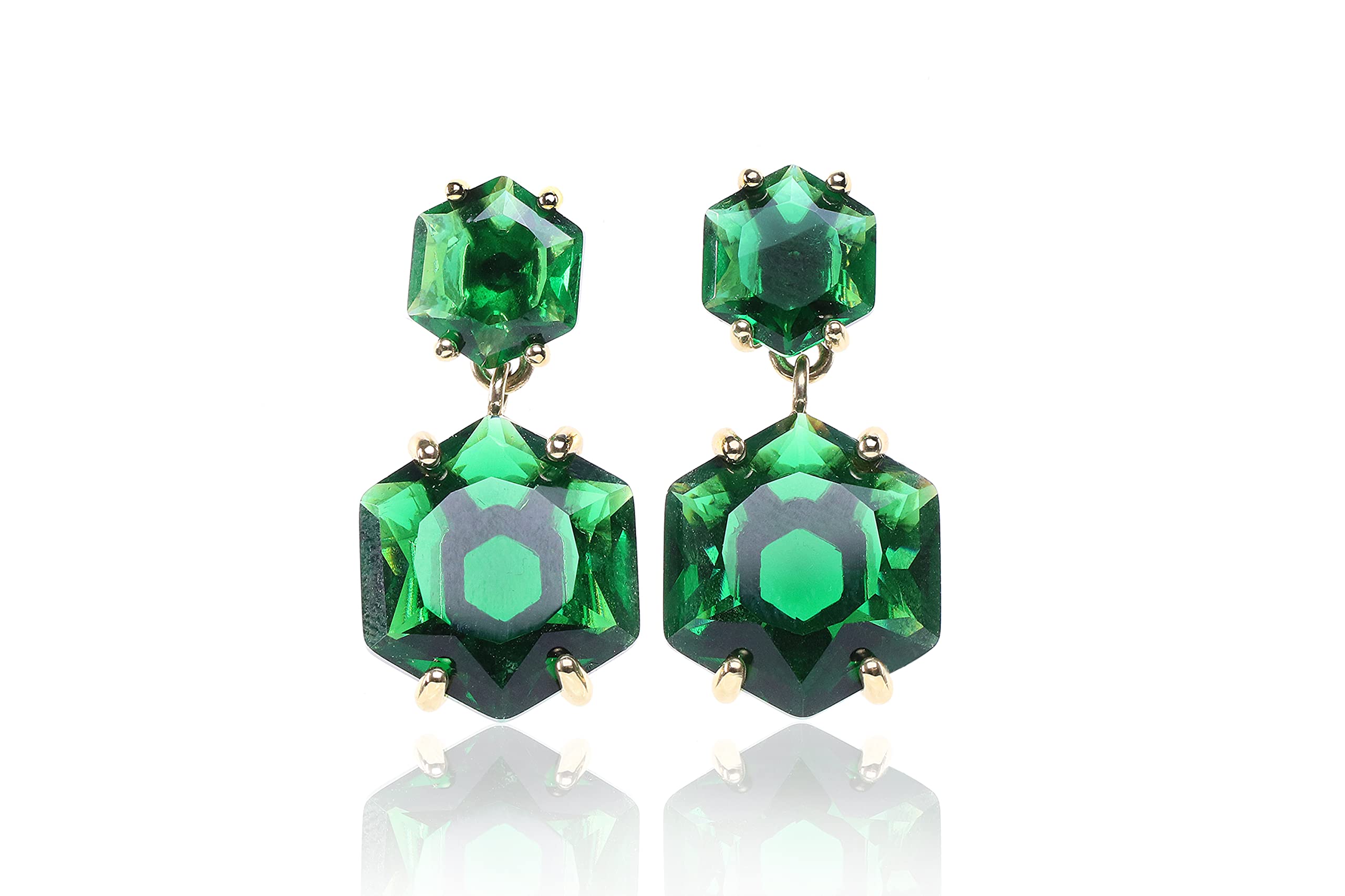 Hexagon Emerald Earrings for Women - May Birthstone Dangle Earrings, Handmade Bridal & Statement Jewelry - Customizable Artisan Jewelry | Perfect for Weddings, Parties & Special Occasions
