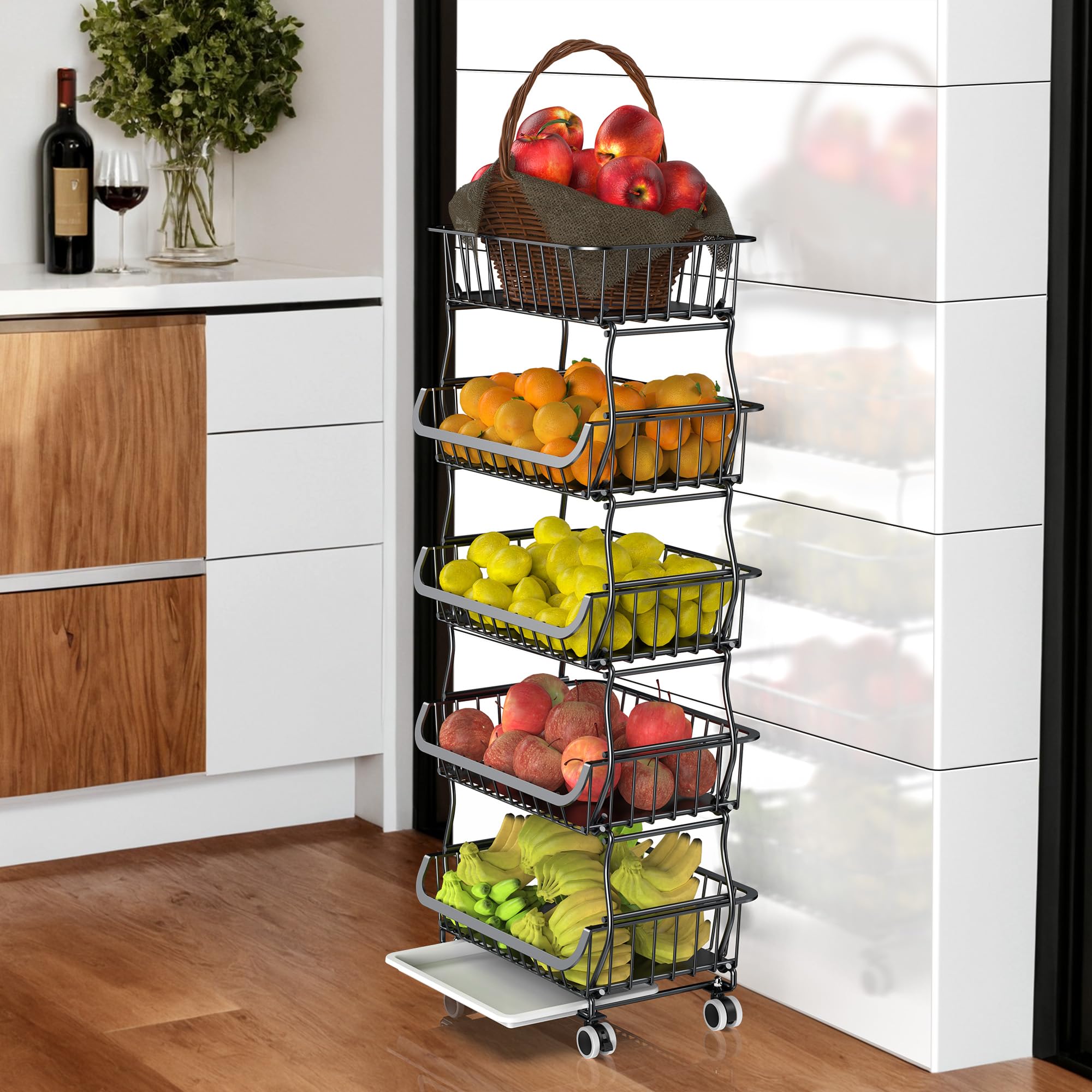 5-Tier Metal Display Stand for Snacks, Fruits & Chips - Portable Storage Shelf for Kitchen, Office, Store & Basement - Perfect for Organization & Space Saving - Great for Parties, Pantry Storage & Retail Displays