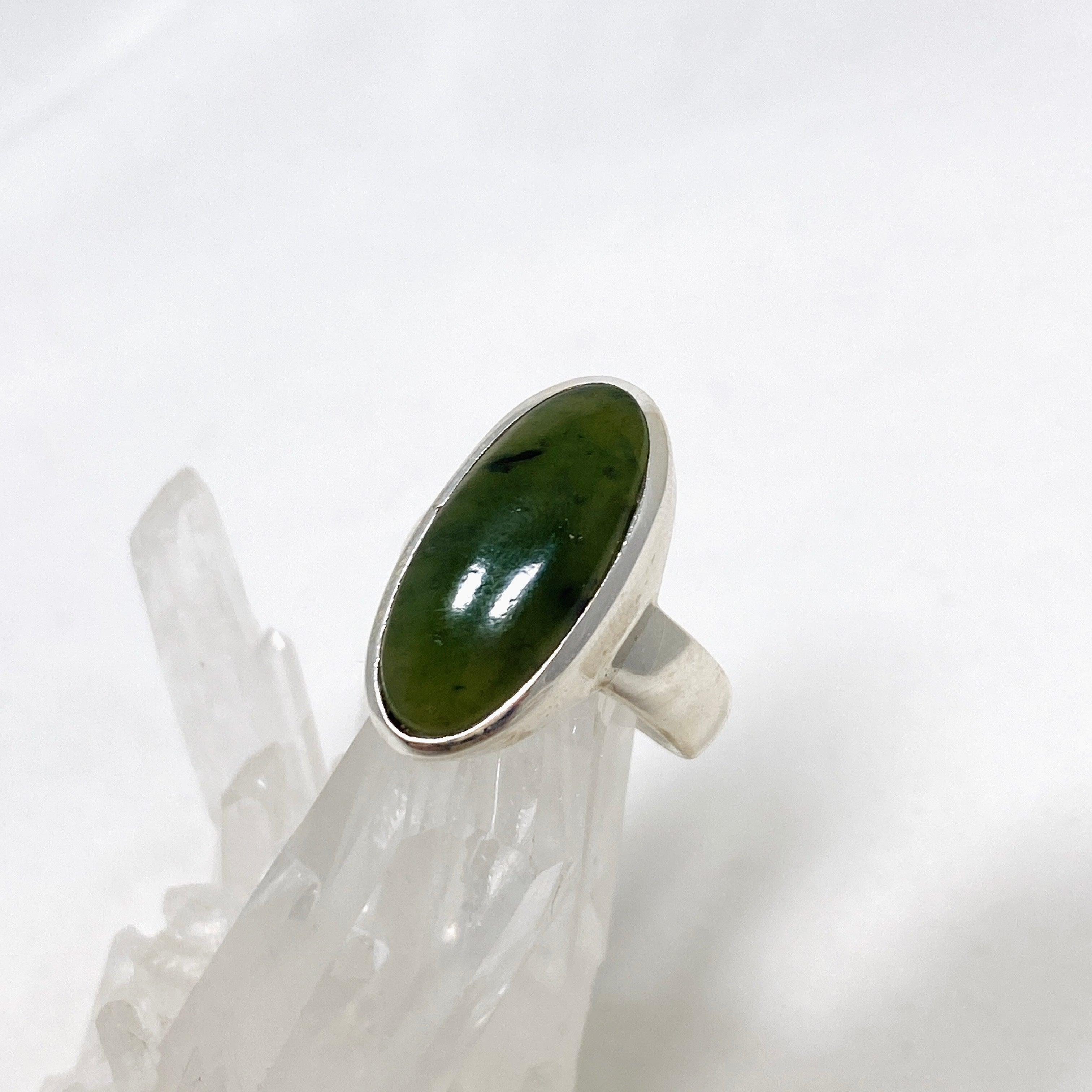 Natural Siberian Jade Nephrite Oval Ring - Size 8, Handcrafted Jewelry for Women - Perfect for Weddings, Anniversaries & Special Occasions
