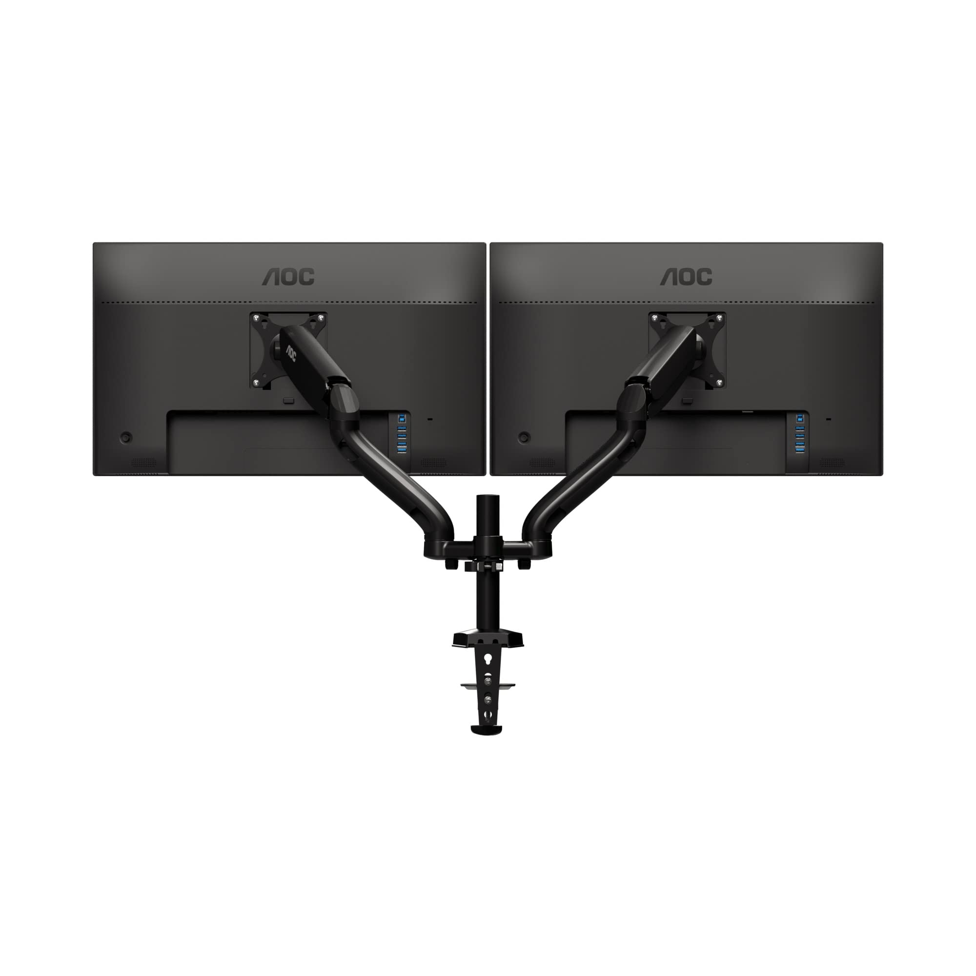 AOC AS110D0 Dual Monitor Arm - Adjustable VESA Mount for 2 Screens up to 27 Inches (520mm) - 100mm Clamp - Black (AD110D0) - Perfect for Home Office, Gaming Setup & Workspace Ergonomics