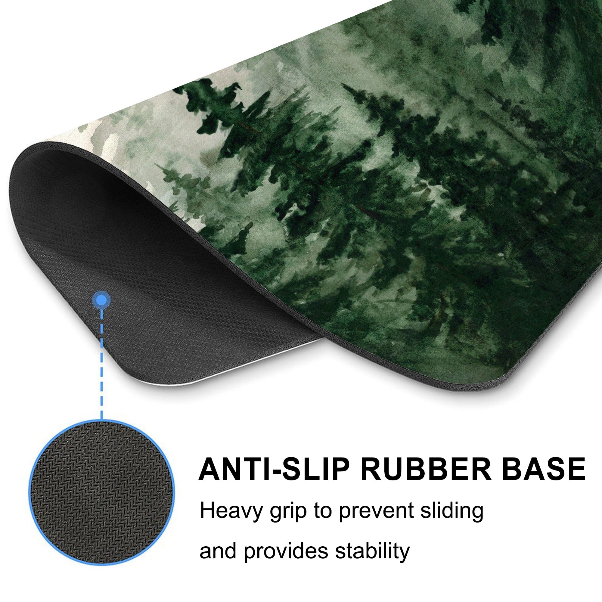 Premium Green Fir Forest Mouse Pad - Non-Slip Rectangular Desk Mat for Laptop, Computer, Gaming & Office | Foggy Mountain Tree Design | Cute Nature Scenery Wireless Mouse Mat | Perfect for Home Office, Gaming Setup & Workspace Decor