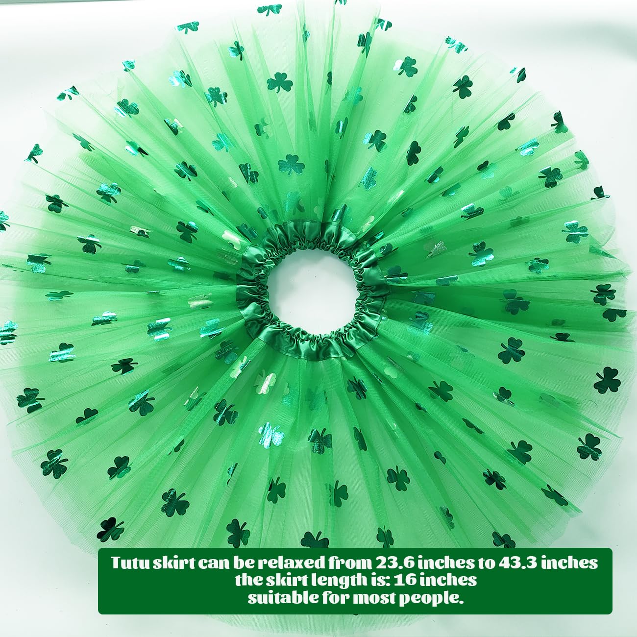 St. Patrick's Day Green Tulle Tutu Skirt for Women & Teens - Irish Shamrock Party Costume Dress for Festivals, Parades & Irish Dance Performances