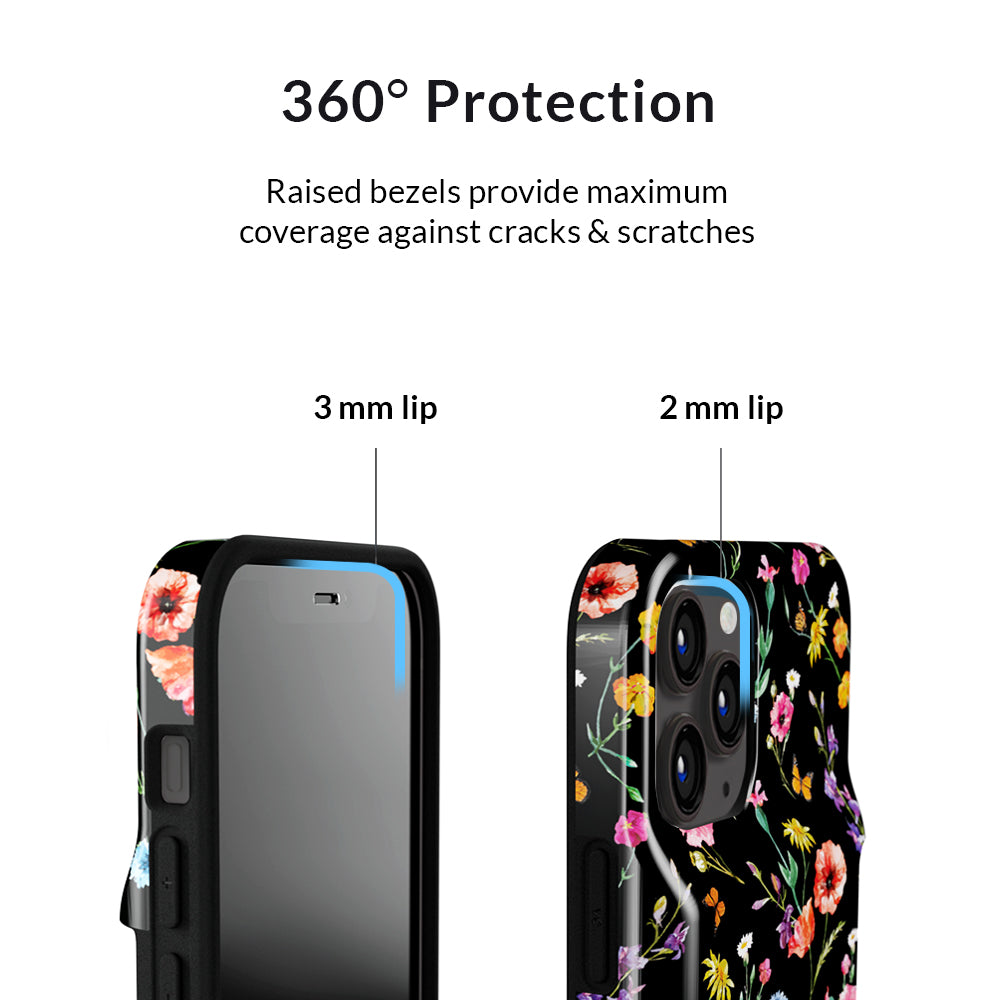 Premium Black Wildflower iPhone Wallet Case - Slim Protective Cover with Card Holder for iPhone 13/14/15 - Perfect for Everyday Use, Travel & Shopping