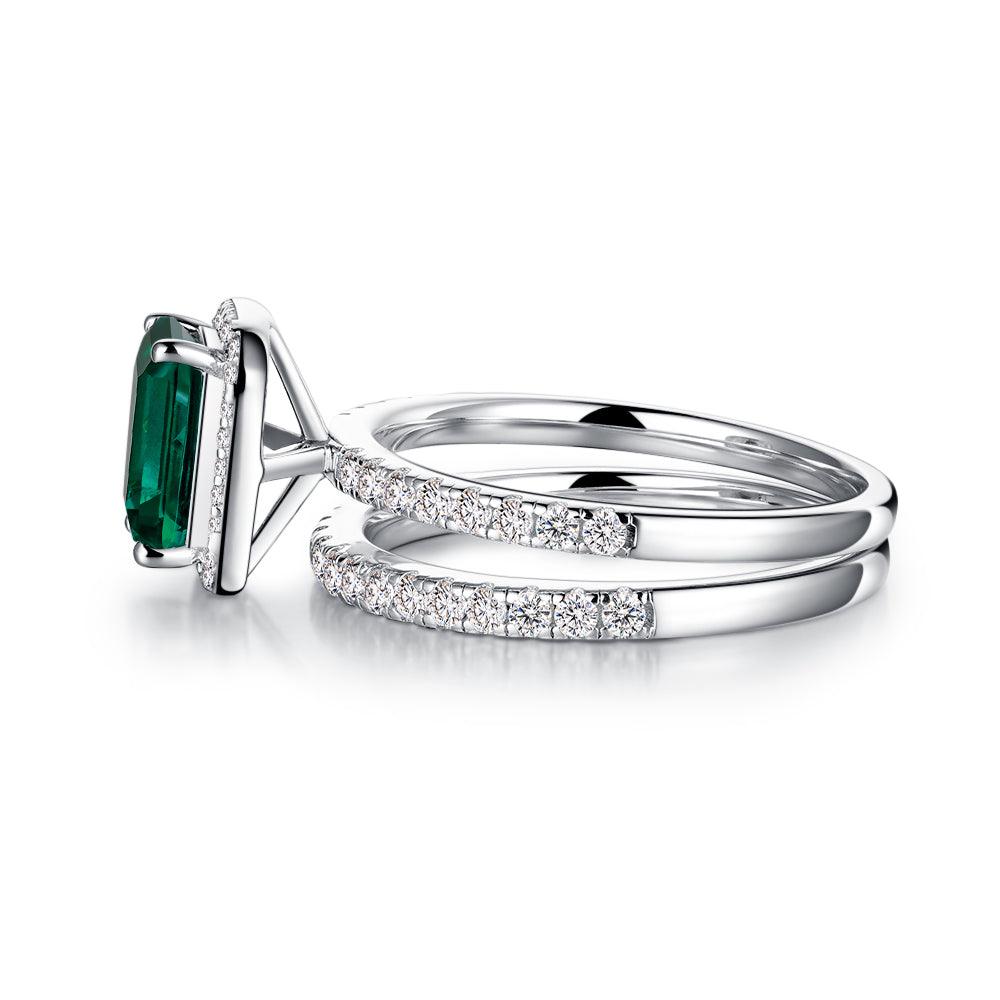 2 CT. Lab Grown Emerald Engagement Ring & Wedding Band Set - Eco-Friendly Gemstone Jewelry for Proposals, Anniversaries & Bridal Gifts