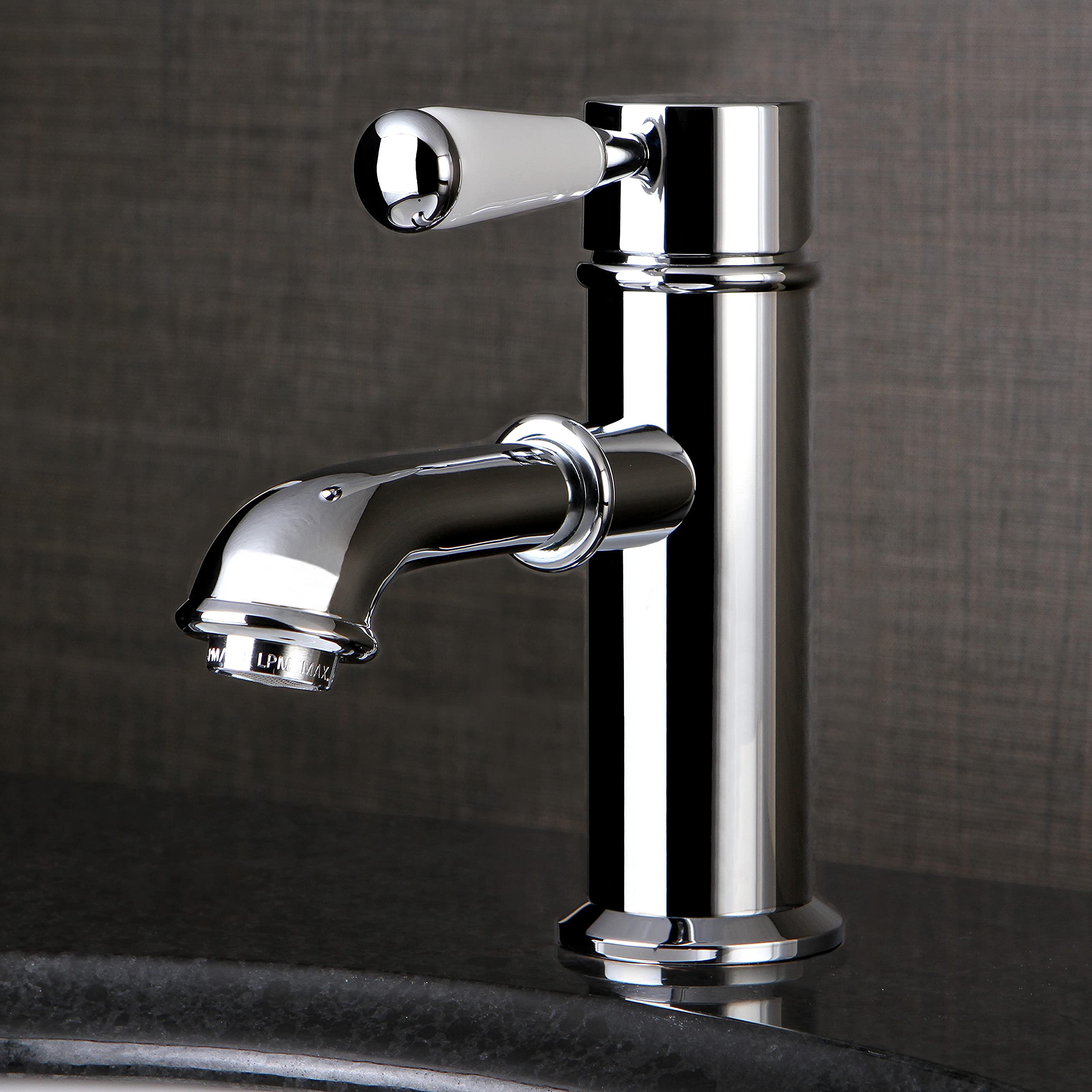 Kingston Brass Single-Hole Chrome Bathroom Sink Faucet with Silver Porcelain Lever Handle - Modern Waterfall Spout for Vanity, Powder Room & Guest Bath Installation