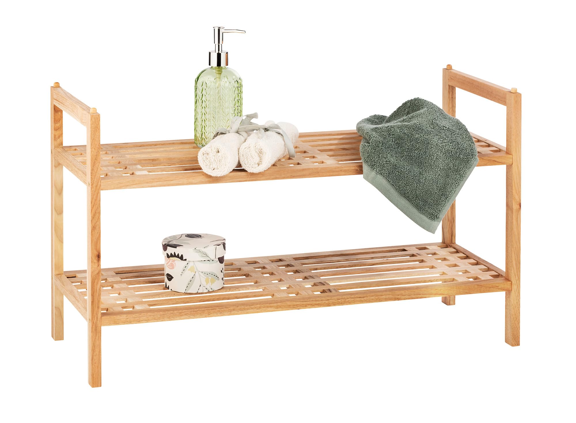 Wenko 18616100 Norway Walnut Wood Shoe Rack - 27.2 x 15.9 x 10.6 Inches (69 x 40.5 x 27 cm) - Sturdy Entryway Shoe Organizer for Hallway, Closet & Mudroom Storage