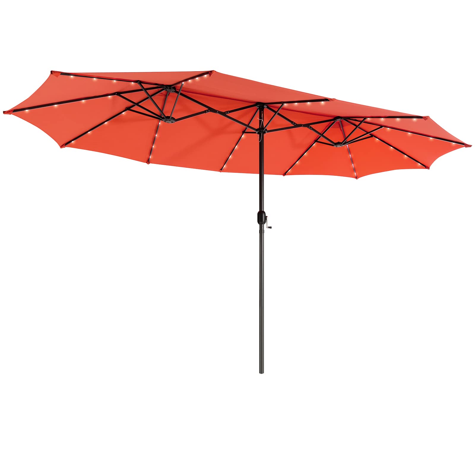 Giantex 15 FT Double Patio Umbrella with 48 Solar LED Lights - Extra Large Rectangle Outdoor Market Umbrella with Auto-Charging Panel & Crank System - Perfect for Garden, Deck, Backyard, Beach and Pool Parties