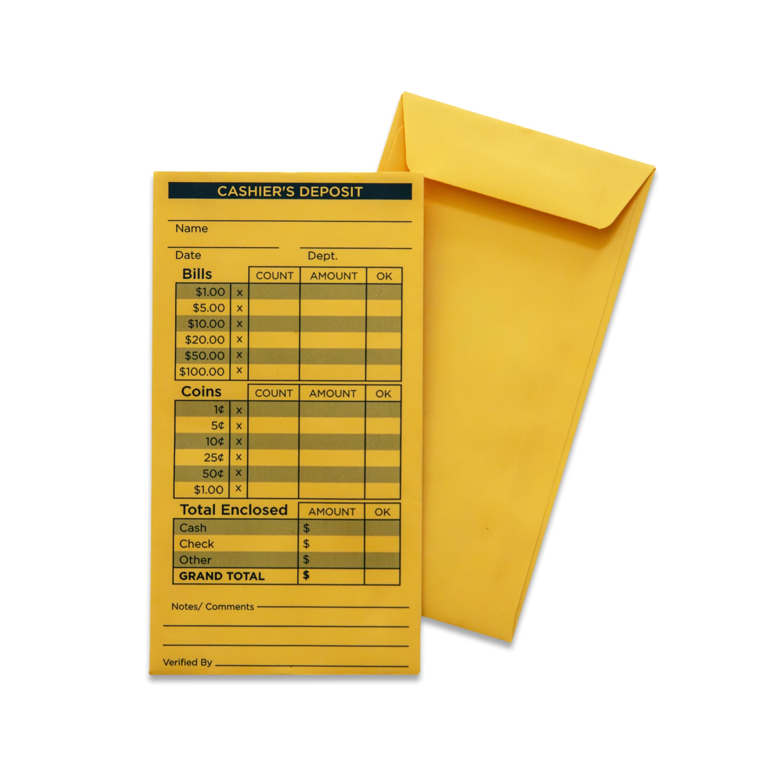 500 Brown Cashier's Deposit Envelopes - Bank Deposit Bags with Security Features for Retail Stores, Restaurants & Small Businesses | Secure Cash Drop Solution for Daily Transactions