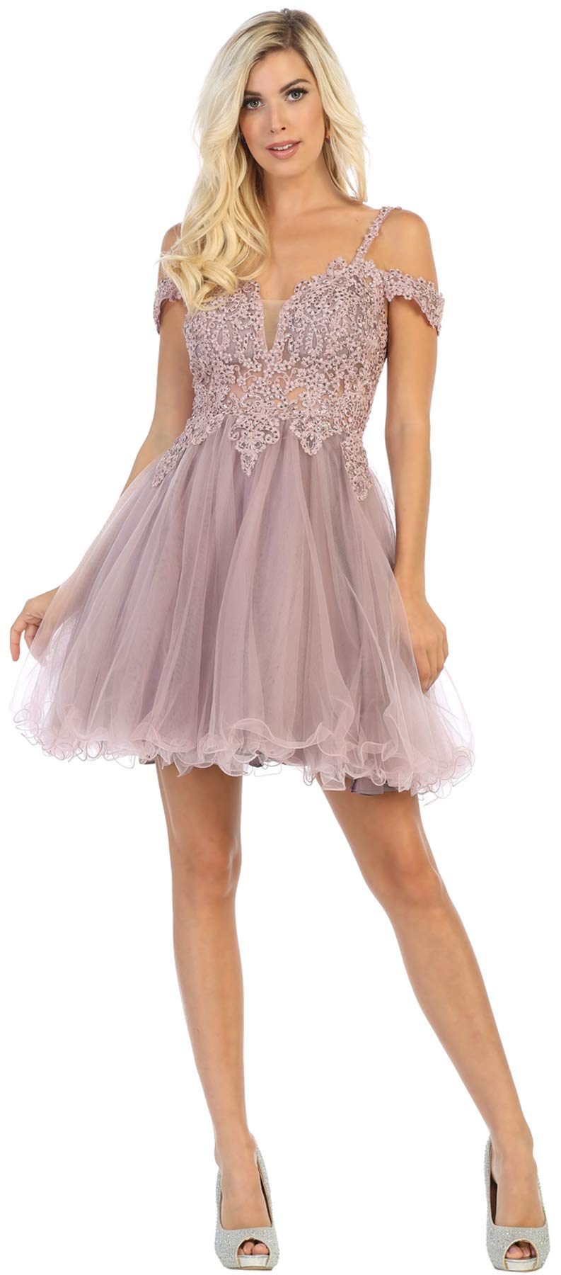 FDS1668 Off The Shoulder Homecoming Cocktail Dress for Women - Mauve Formal Gown Size 16 | Elegant Party Dress for Prom, Wedding Guest & Special Occasions