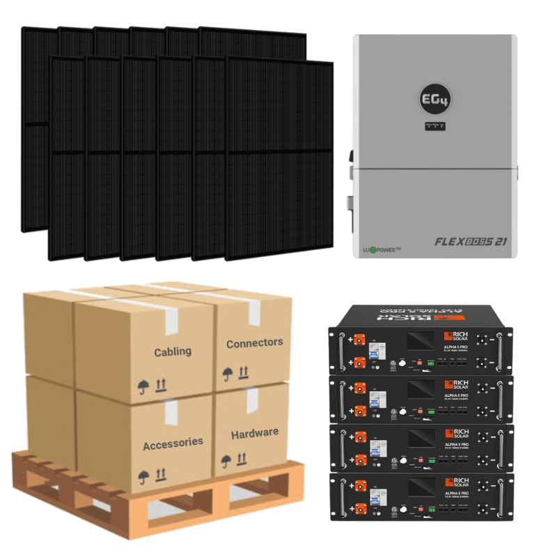 7.3kW Solar Panel Kit with EG4 FlexBOSS21 Inverter & 20.48kWh-28.6kWh Lithium Battery | Includes 18x410W Solar Panels + Wiring Schematic | Complete Off-Grid Solar Power System for Homes, Cabins & RV Living