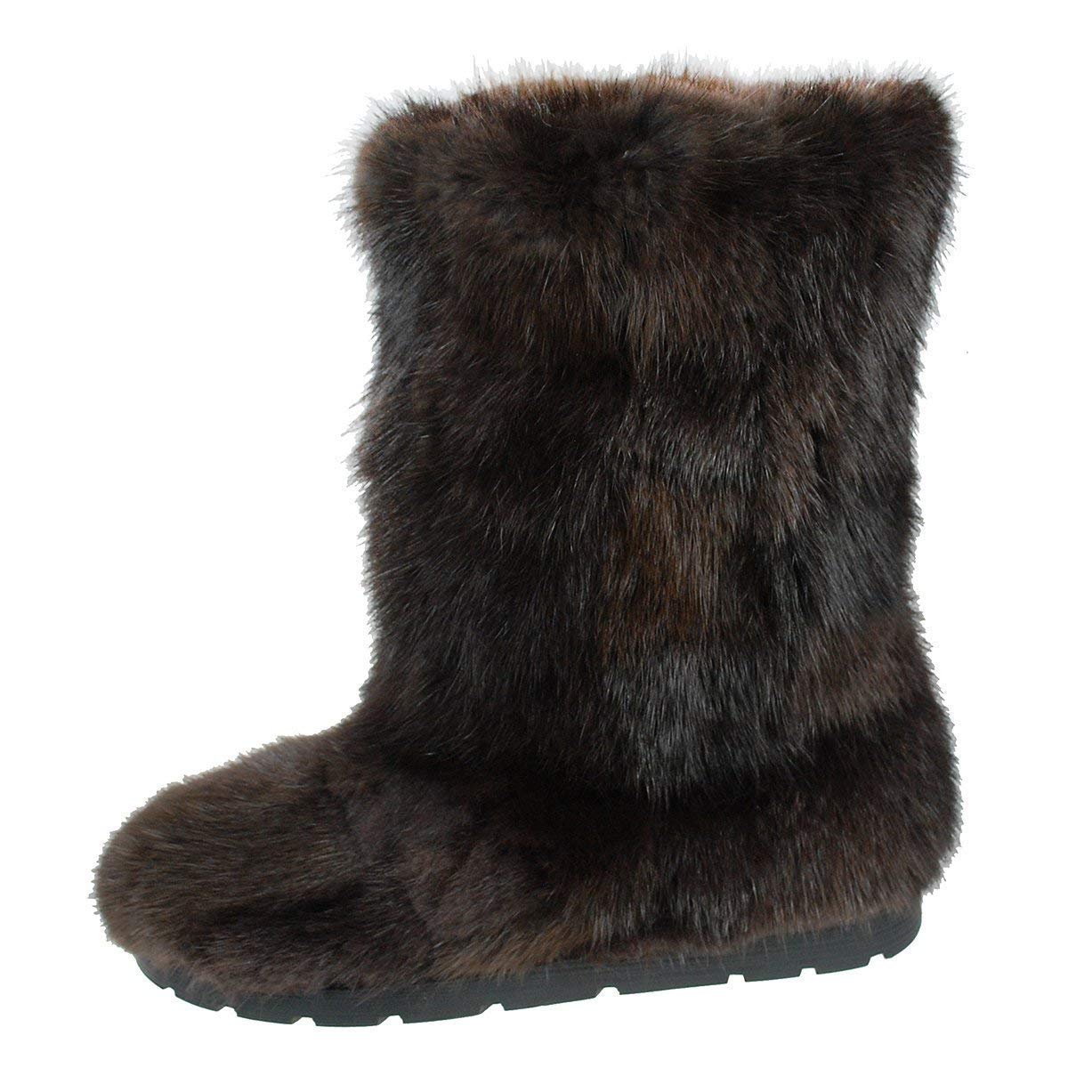Women's Black/Brown Muskrat Fur Boots - Warm Mink Mukluks, Yeti Style Winter Snow Boots with Long Furry Design | Perfect for Arctic Weather, Eskimo Fashion & Extreme Cold Conditions