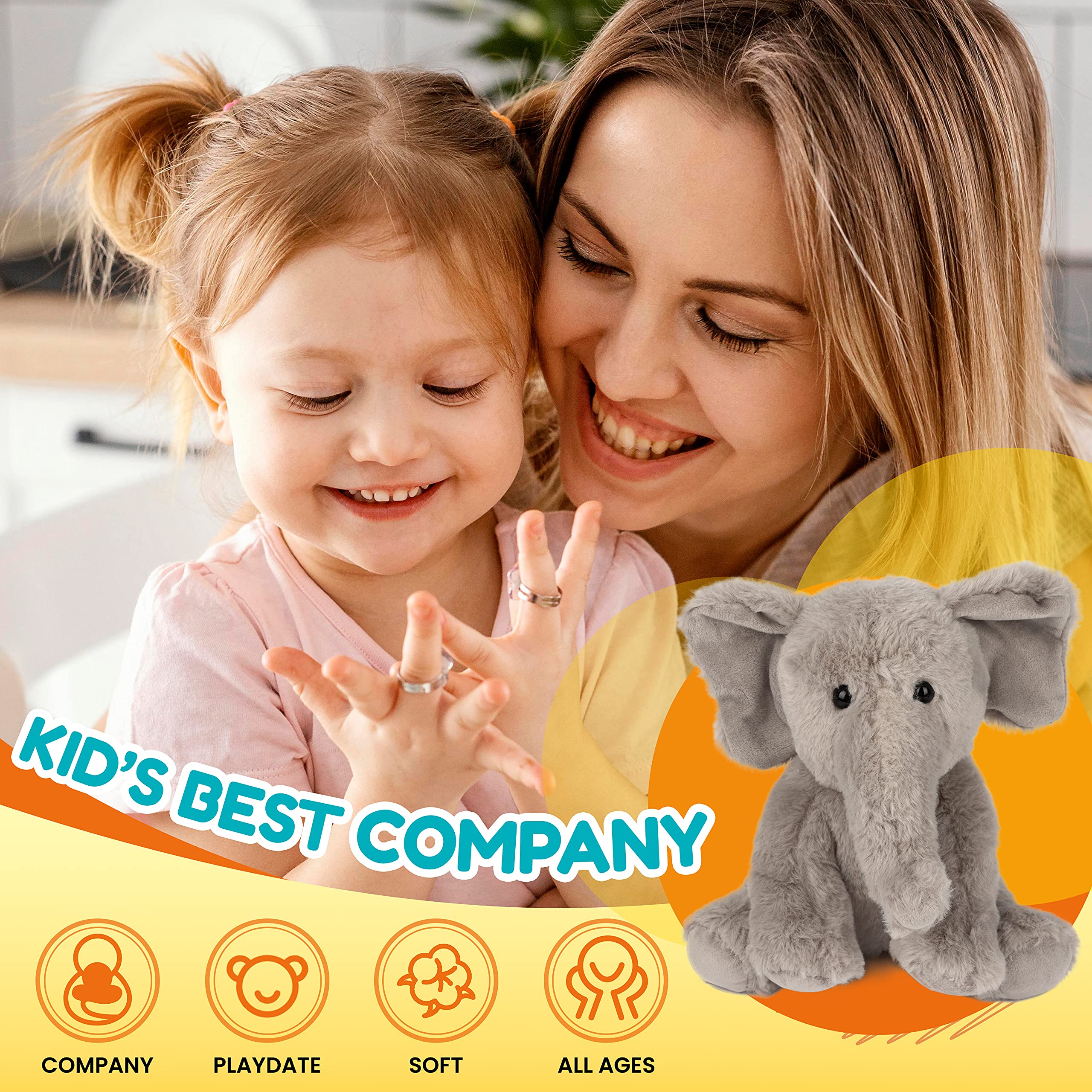 Easfan 10'' Gray Elephant Stuffed Animal - Ultra Soft Plush Toy for Kids, Boys & Girls | Cuddly Elephant Plushie for Birthday, Holiday Gifts & Room Decor | Perfect for Nursery, Bedroom & Playtime