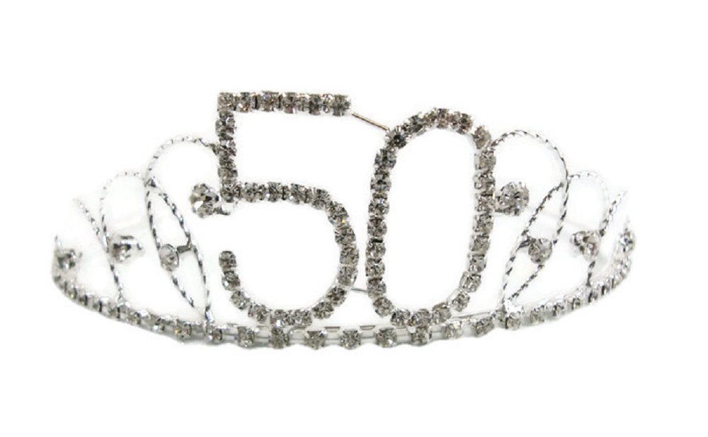 Elegant Silver 50th Birthday Tiara with Clear Crystals - Perfect for Milestone Celebrations, Bridal Showers & Special Events | Great Gift for Women, Birthday Parties, Anniversary & Royal-Themed Gatherings | Ideal for Quinceañera, Prom, Pageant & Costume Accessories