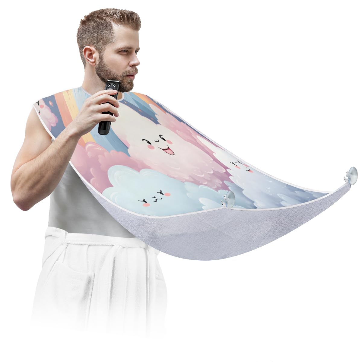 Rainbow Cloud Beard Shaving Bib for Men - Waterproof Hair Dye Apron & Makeup Cape for Barbers, Stylists & DIY Haircuts - Sink Hair Catcher & Beard Trimming Accessory - Perfect for Home Grooming & Salon Use