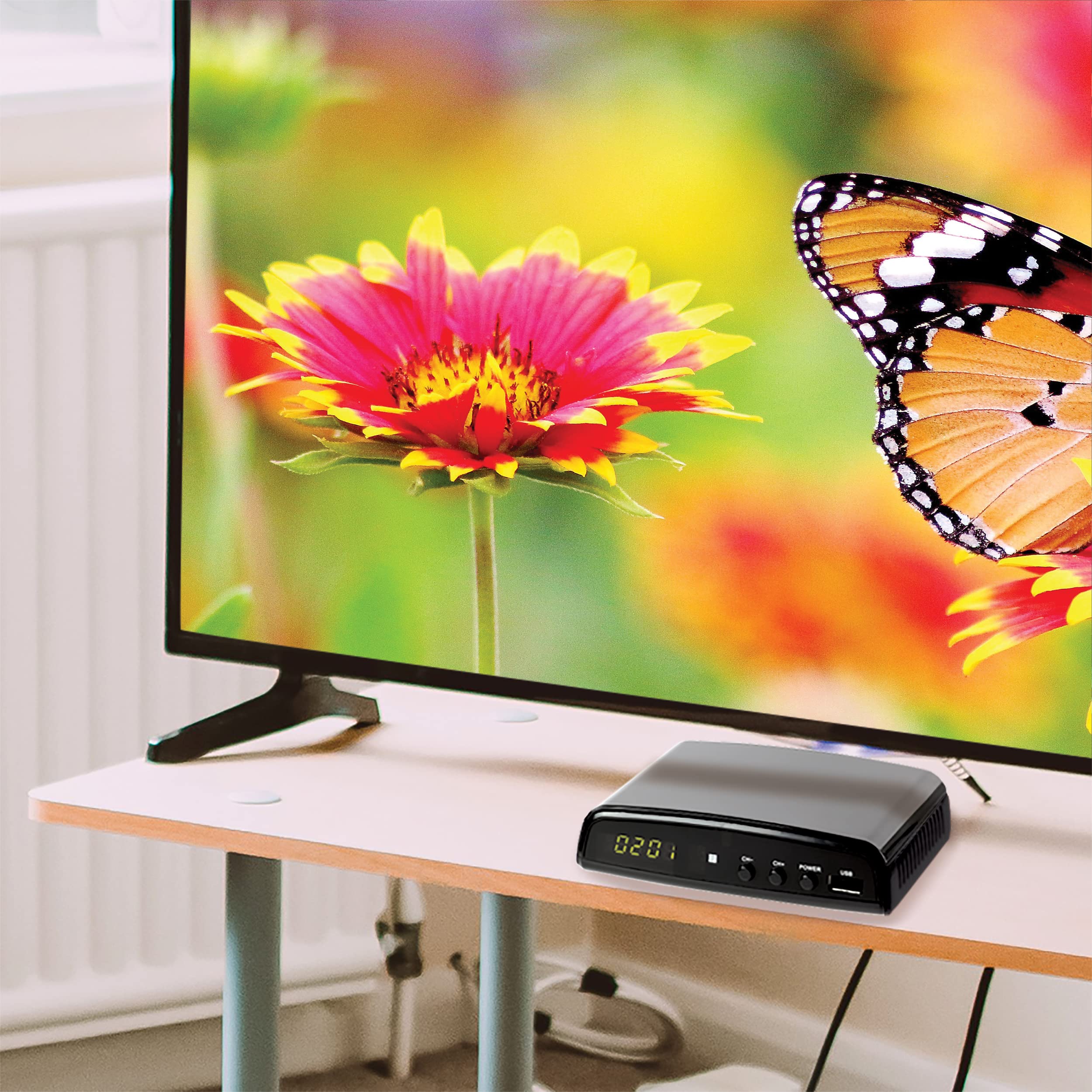 QFX CV-103 Digital TV Converter Box with USB Recording - HD Output, RF/Antenna Input, Video Output & Sleep Timer (Black) | Perfect for Cord-Cutters, RV Travel & Older TVs Without Built-in Tuners