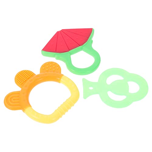 Healifty 3Pcs Silicone Baby Teething Toys - BPA-Free Pacifier & Molar Chew Toys with Watermelon Leaf Design & Bell for Soothing Sore Gums - Perfect for Infants & Toddlers During Teething, Travel & Playtime
