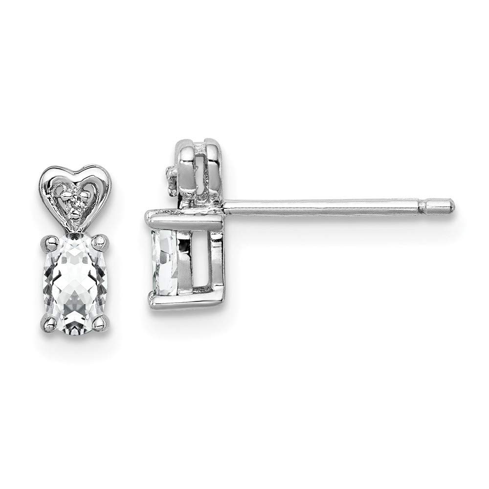 925 Sterling Silver Post Earrings with White Topaz & Diamond - 8x3mm Polished Stud Earrings for Women | Elegant Jewelry Gift for Birthday, Anniversary & Everyday Wear