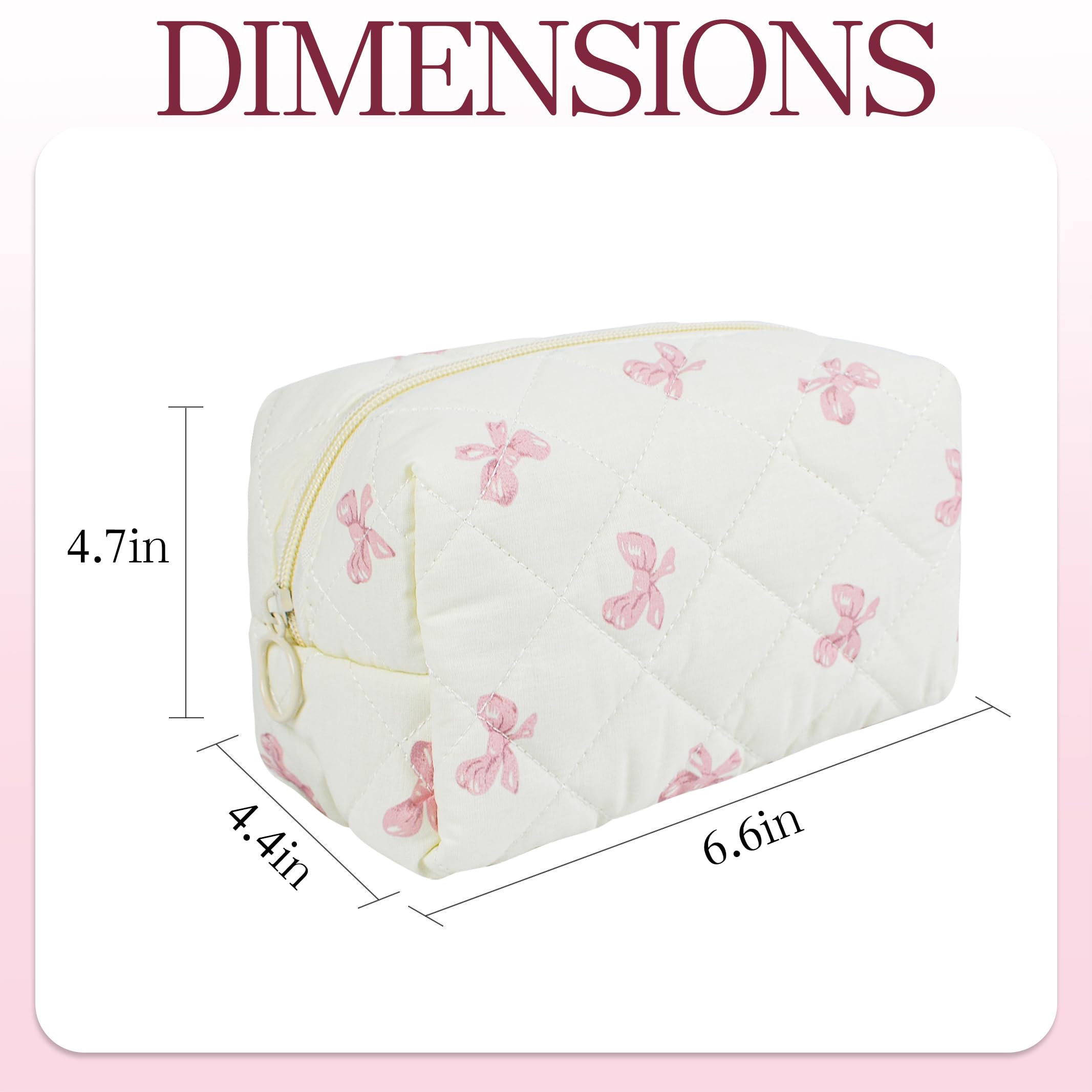 Quilted Makeup Pouch for Women - Cotton Puffy Cosmetic Bag with Cute Flower Design, Aesthetic Organizer for Travel Toiletry | Perfect for Girls' Travel, Daily Makeup Storage & Gift Giving