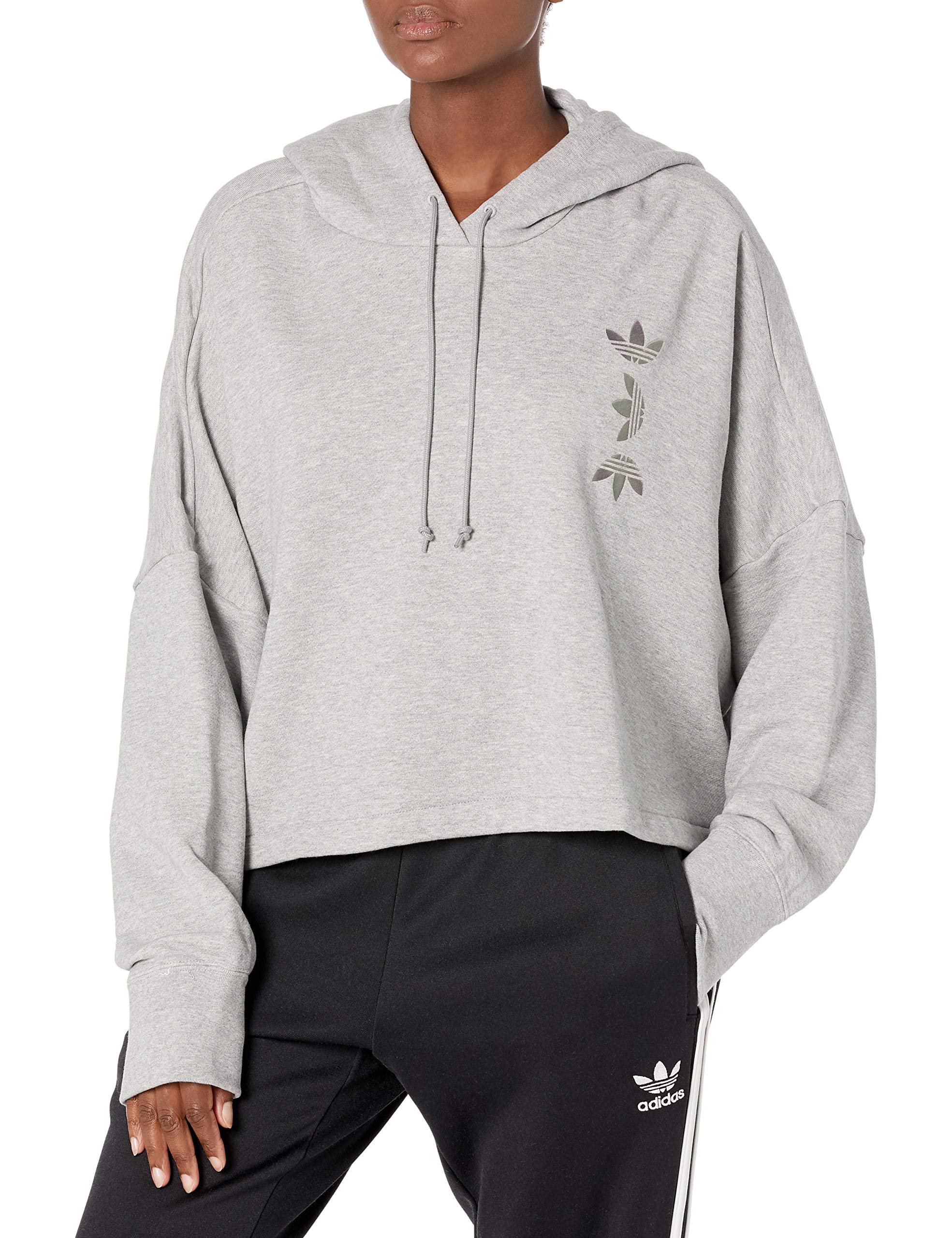 Adidas Originals Women's Large Logo Cropped Hoodie | Casual Streetwear Pullover Sweatshirt | Perfect for Gym, Running & Everyday Wear