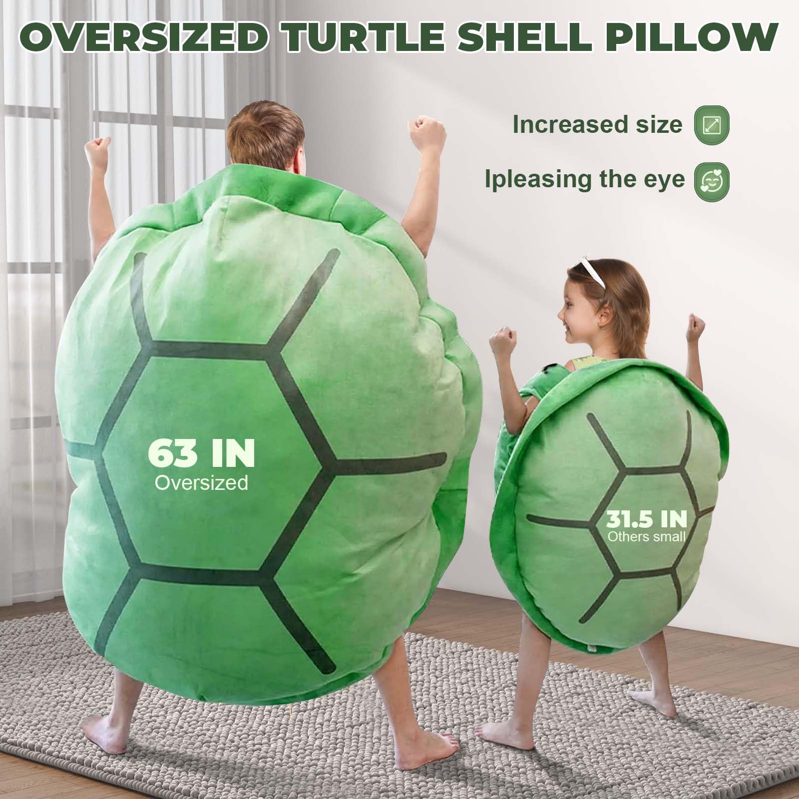 63in Giant Wearable Turtle Shell Pillow for Adults - Weighted Anxiety Relief Body Pillow, Soft Green Plush Stress Relief Pillow for Sleeping, Lounging & Comfort (Green, 63 Inches) - Perfect for Relaxation, Meditation & Sensory Therapy