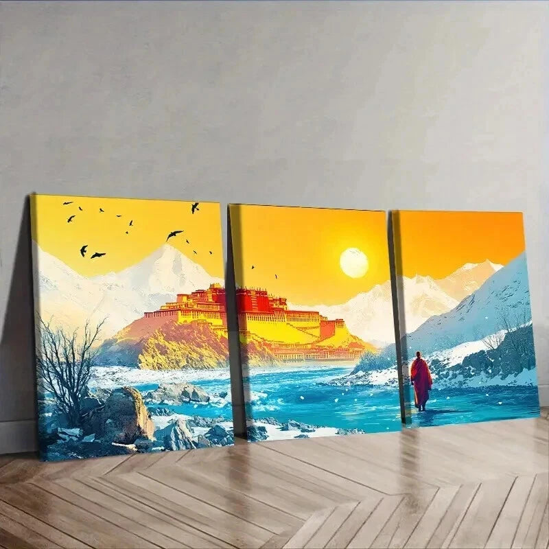 3-Piece Potala Palace Wall Art Set - Luxurious Framed Canvas Prints 50x70cm | High Quality Australian Made | Ready to Hang | Perfect for Living Room, Bedroom & Office Decor