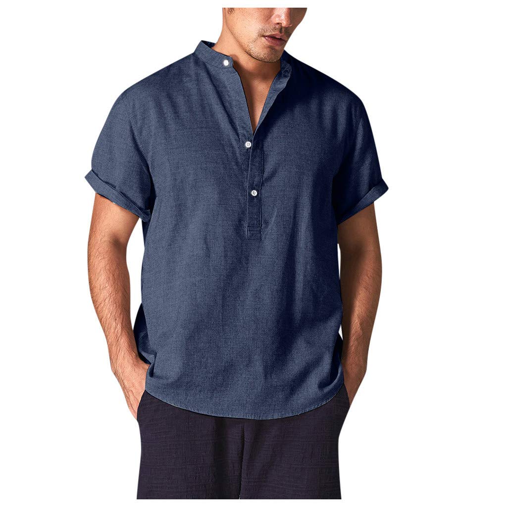 **Men's Polo Shirt - Fashion Short Sleeve Cotton & Linen Button-Up Shirt - Breathable Casual Top for Summer, Golf, and Office Wear**