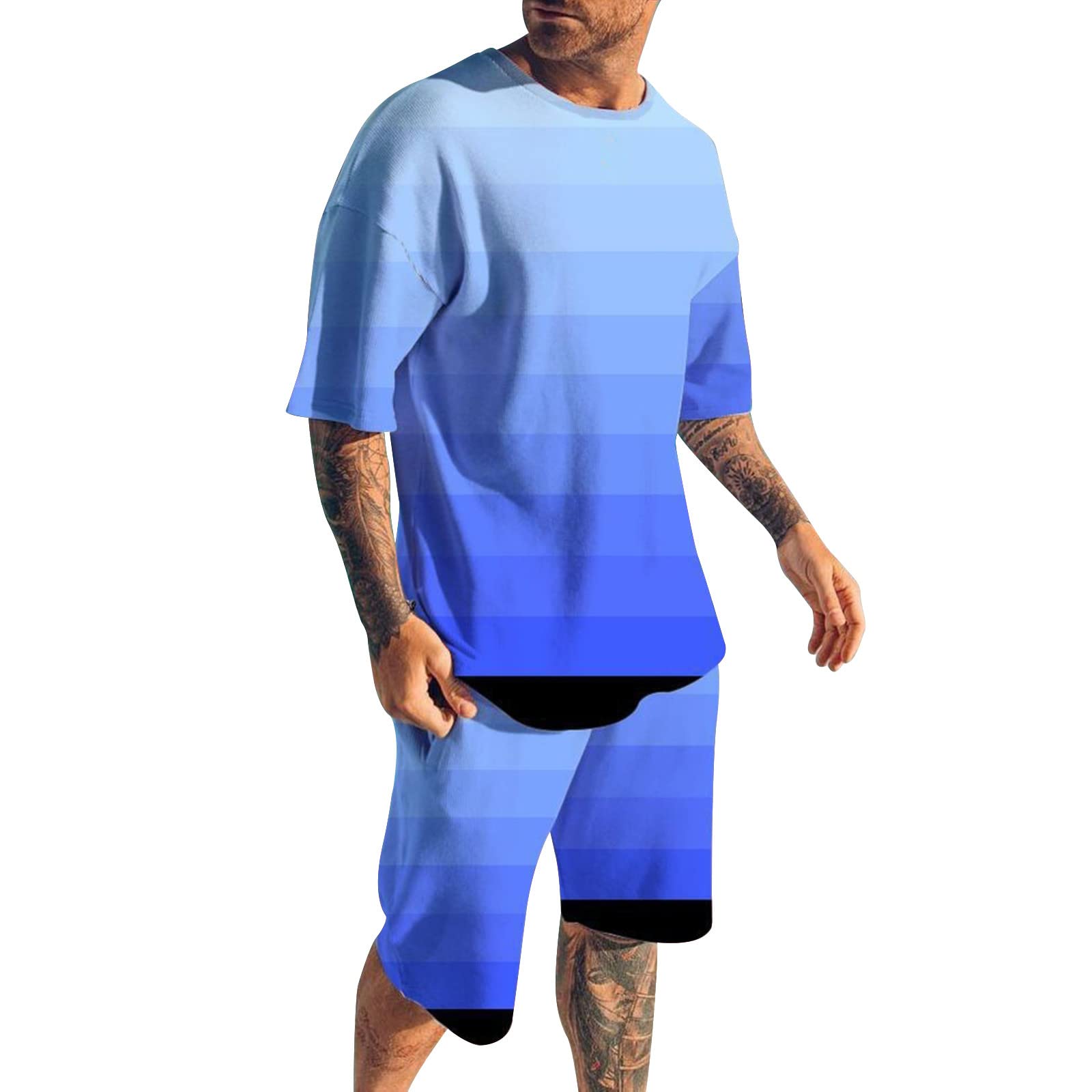 **Men's Colorblock Polo Sweatsuit Set - Casual Summer Tracksuit for Men | Gym, Travel & Outdoor Camping Wear**